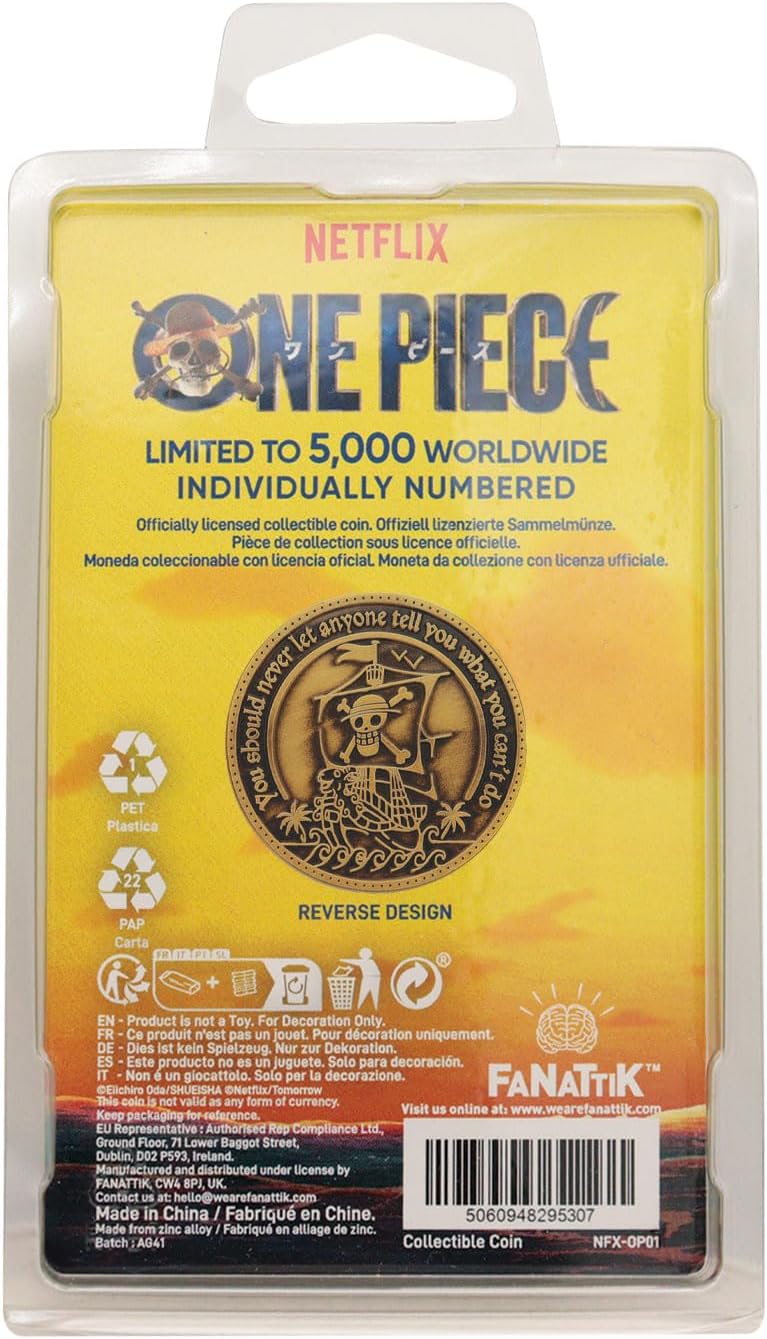 FaNaTtik One Piece Limited Edition Collectible Coin | Officially Licensed, Individually Numbered, Going Merry & Jolly Roger Design with Luffy Quote, Fan Ready and