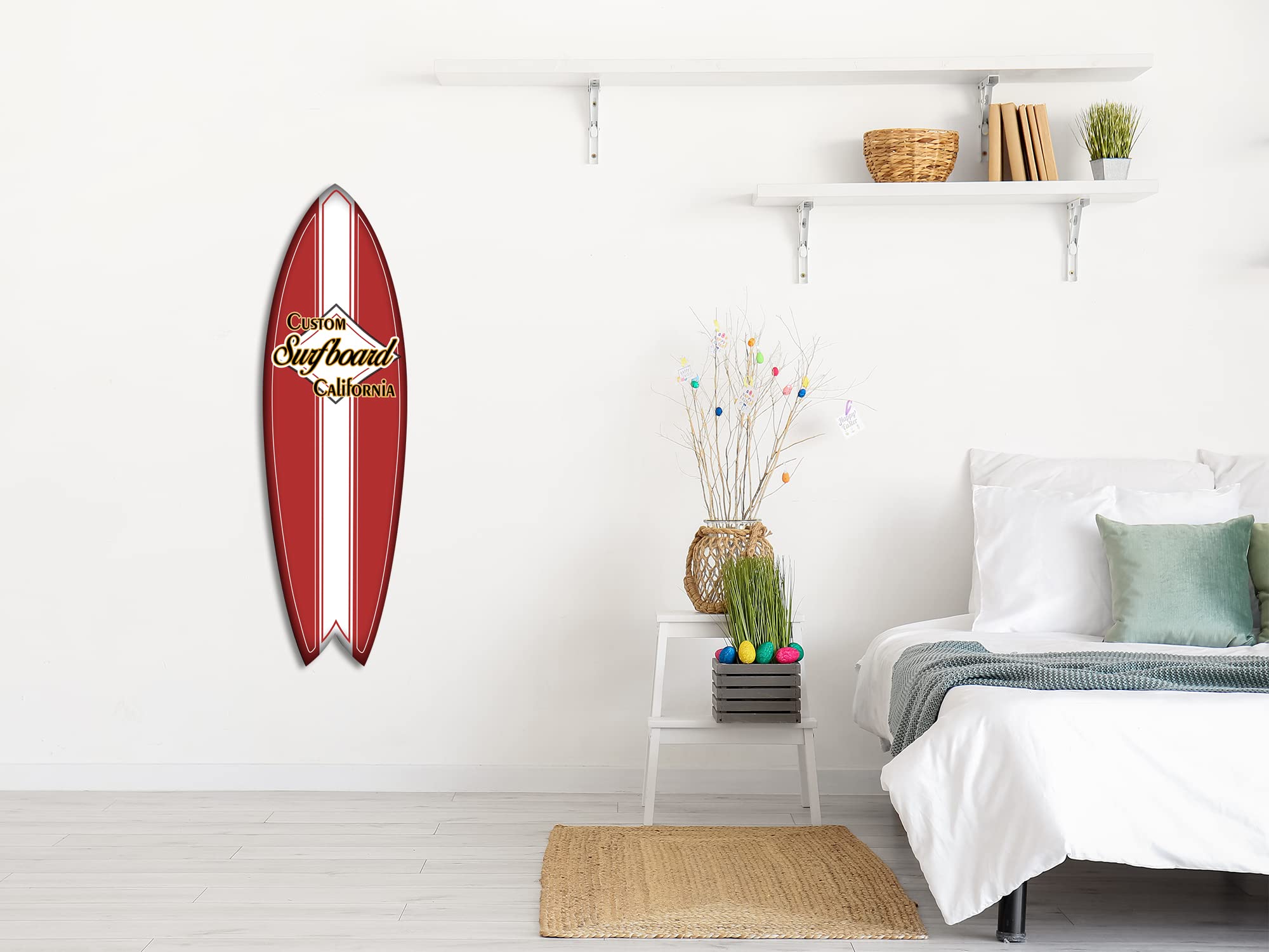DECLINA Tavola Da Surf Decorativa | Stampa Su Alluminio | California Beach Style | 100x30 Cm | Kit Fissaggio Incluso - Foto 11