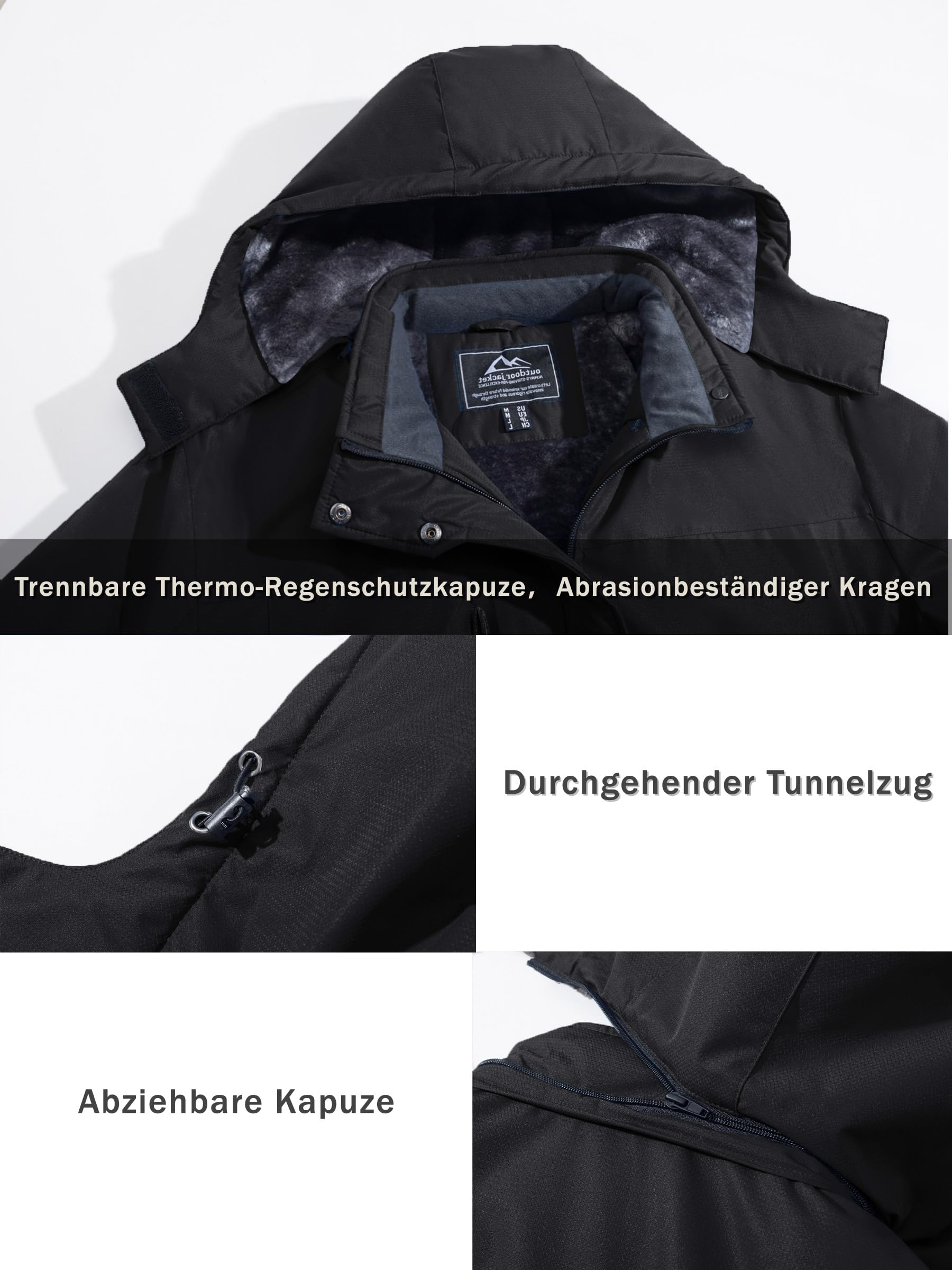 CAVVA Herren Skijacke Gefüttert Winterjacke Wasserdicht Snowboardjacke Fleece Arbeitsjacke Mit Abnehmbarer Kapuze