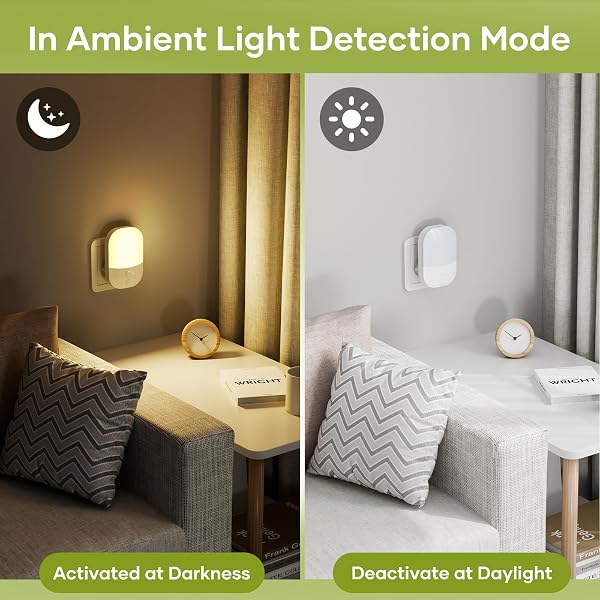 2 Stück Nachtlicht Steckdose mit Lichtsensor, 5 Einstellbare Helligkeitsstufen, ON/OFF/AUTO Modi, 3000K WarmWeiß Nachtlicht für Flure, Treppen, Schlafzimmer, Küchen, Badezimmer, Wohnzimmer, 0.3W - 4