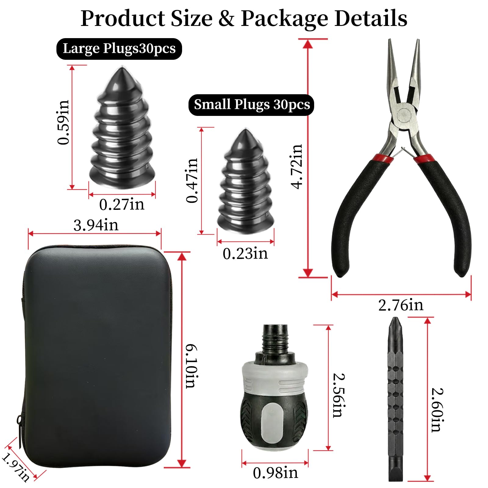 Kit di riparazione pneumatici, 60 tappi di riparazione pneumatici in gomma, strumento a cricchetto 3 in 1