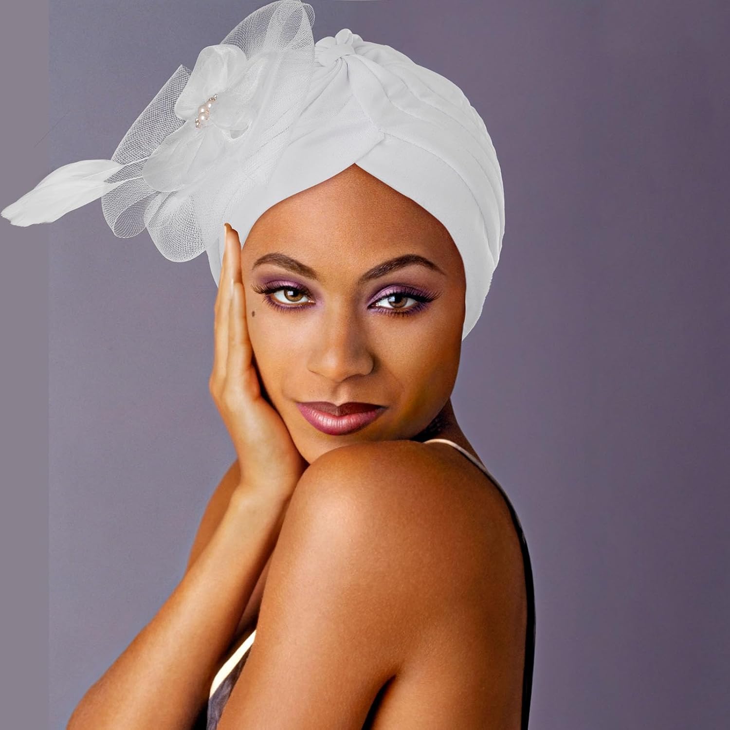 Bohend Flower Rhinestone Turbans Cap Pearl Knot Headwarp Beanie Pre Tied Head Cover Bonnet Pleated Headscarf Hat for Women - Image 6