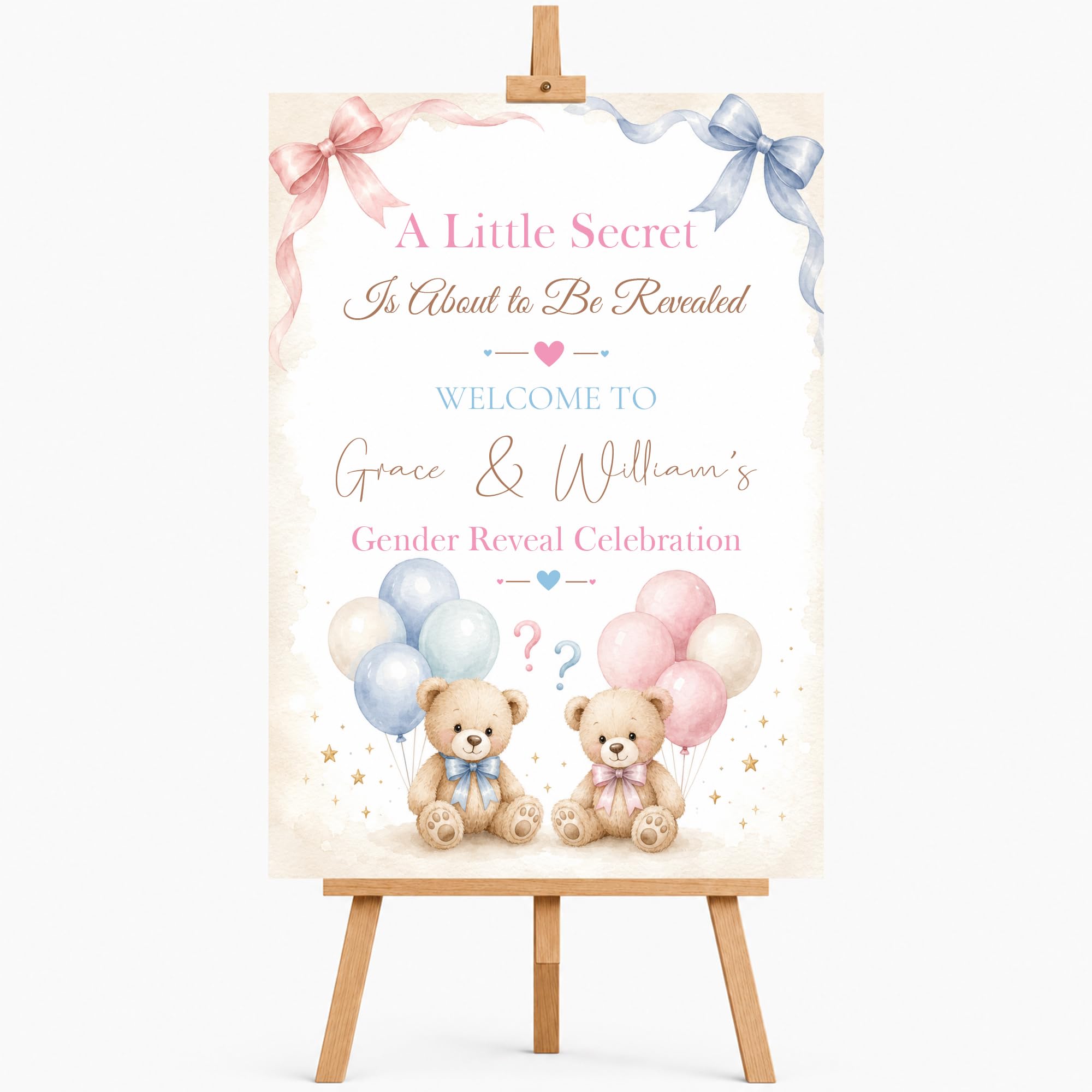 Personalised Gender Reveal Welcome Sign Custom Name & Date Sign Board Boy or Girl Party Decoration Baby Shower Decor (Teddy Bear)