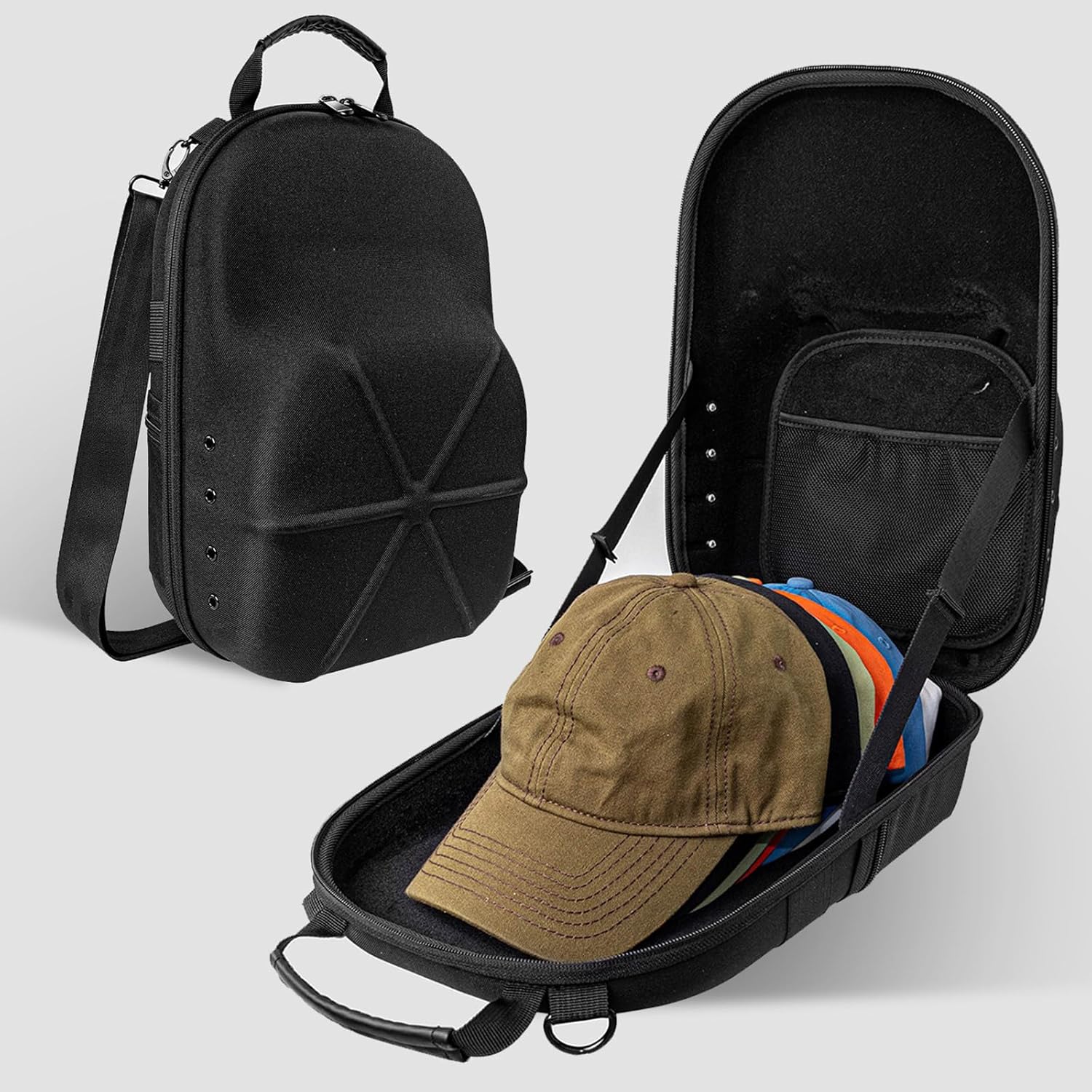 Adjustable Hat Storage Case Caps Storage Hard Shell Protective Box for Hiking Camping Outdoor Trip Gym Organizer with Compartments