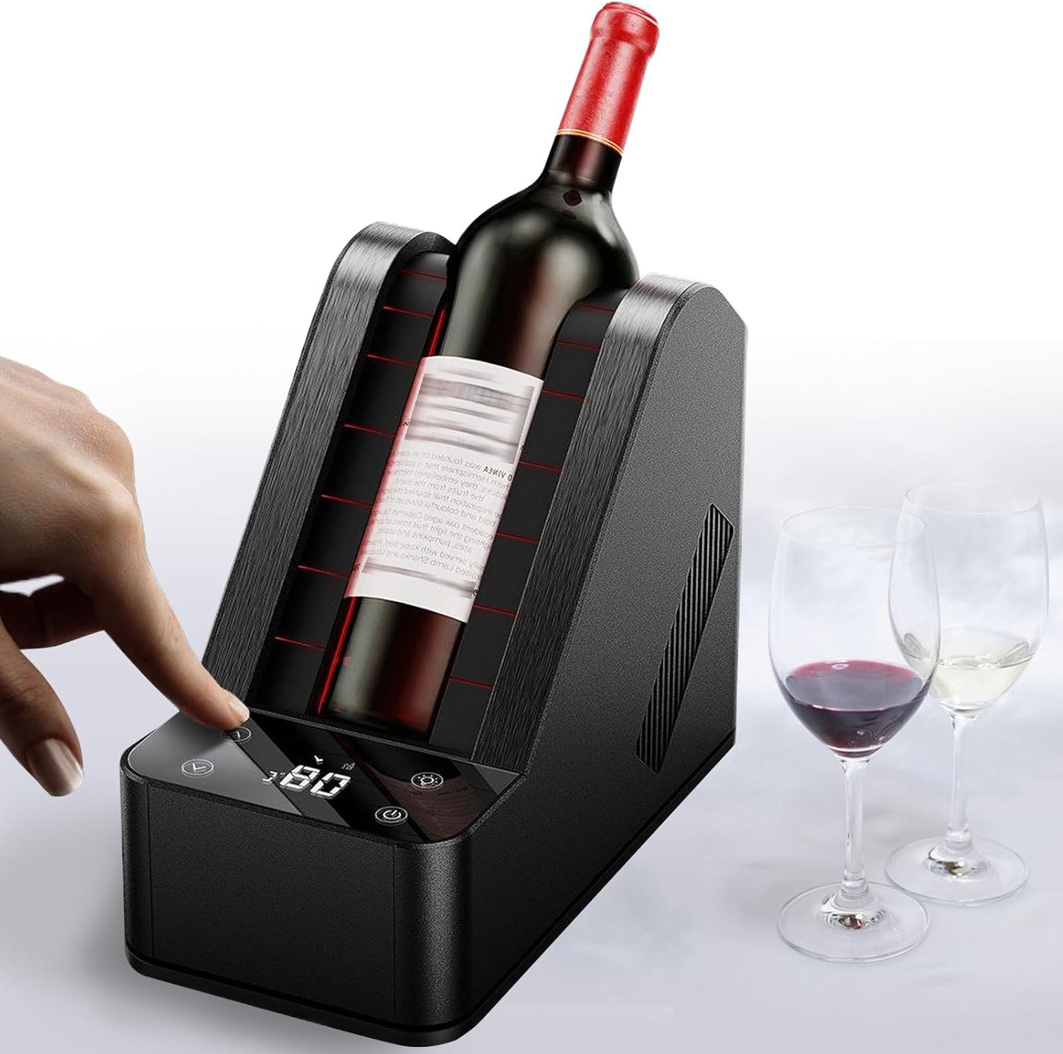 Wine Chiller Electric, Portable Wine Bottle Chiller for 750ml Wine or Champagne, Iceless Single Bottle Wine Cooler, 0℃-20℃ Champagne Chillers, Wine Cooler for Kitchen Bar