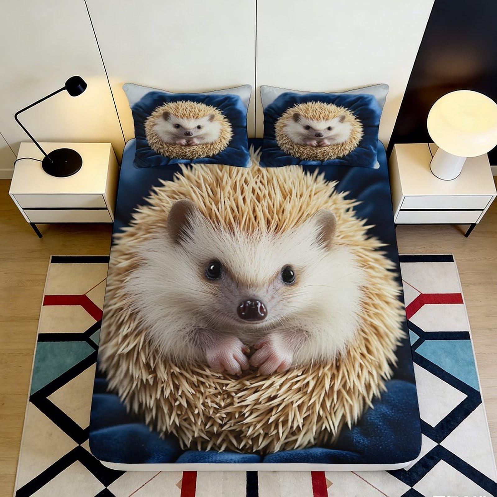 3D Printed Hedgehog Animal Fitted Sheet Microfiber Soft Non-Slip Mattress Cover for Bedroom Dorm Decor 160x200x25cm
