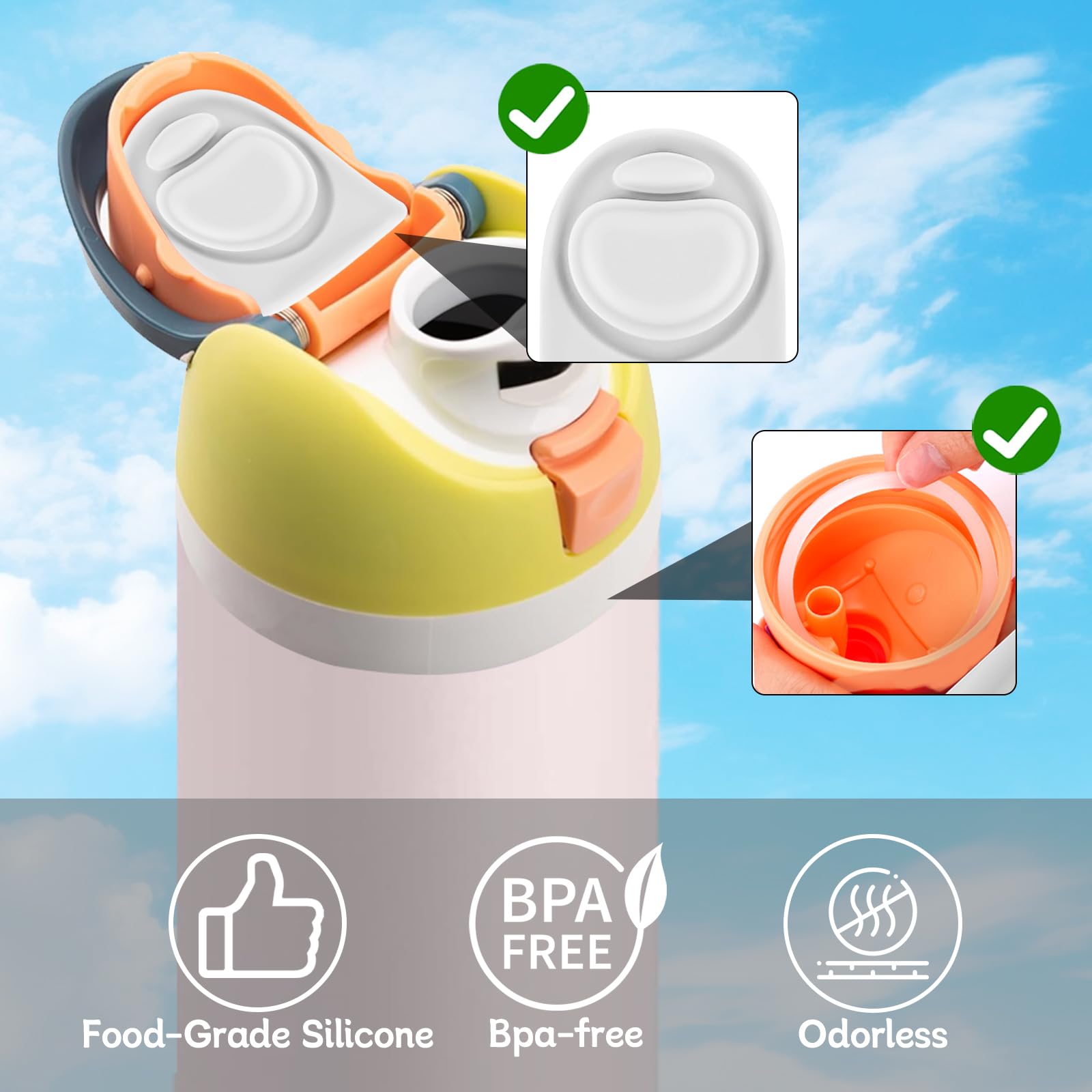 2pz Guarnizioni di Tenuta Bottiglie e 2pz Tappi di Ricambio Tappi per Owala Freesip 32/40oz, Accessori Tenuta in Silicone Senza BPA per Owala Freesip 16/19/24/32/40oz