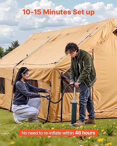 Miniatura 5 de VEVOR Inflatable Tents for Camping, Easy Setup Blow up Tent with Hand Pump, 4 Season Glamping Tent with Stove Jack, Doors & Mesh Windows, Storage