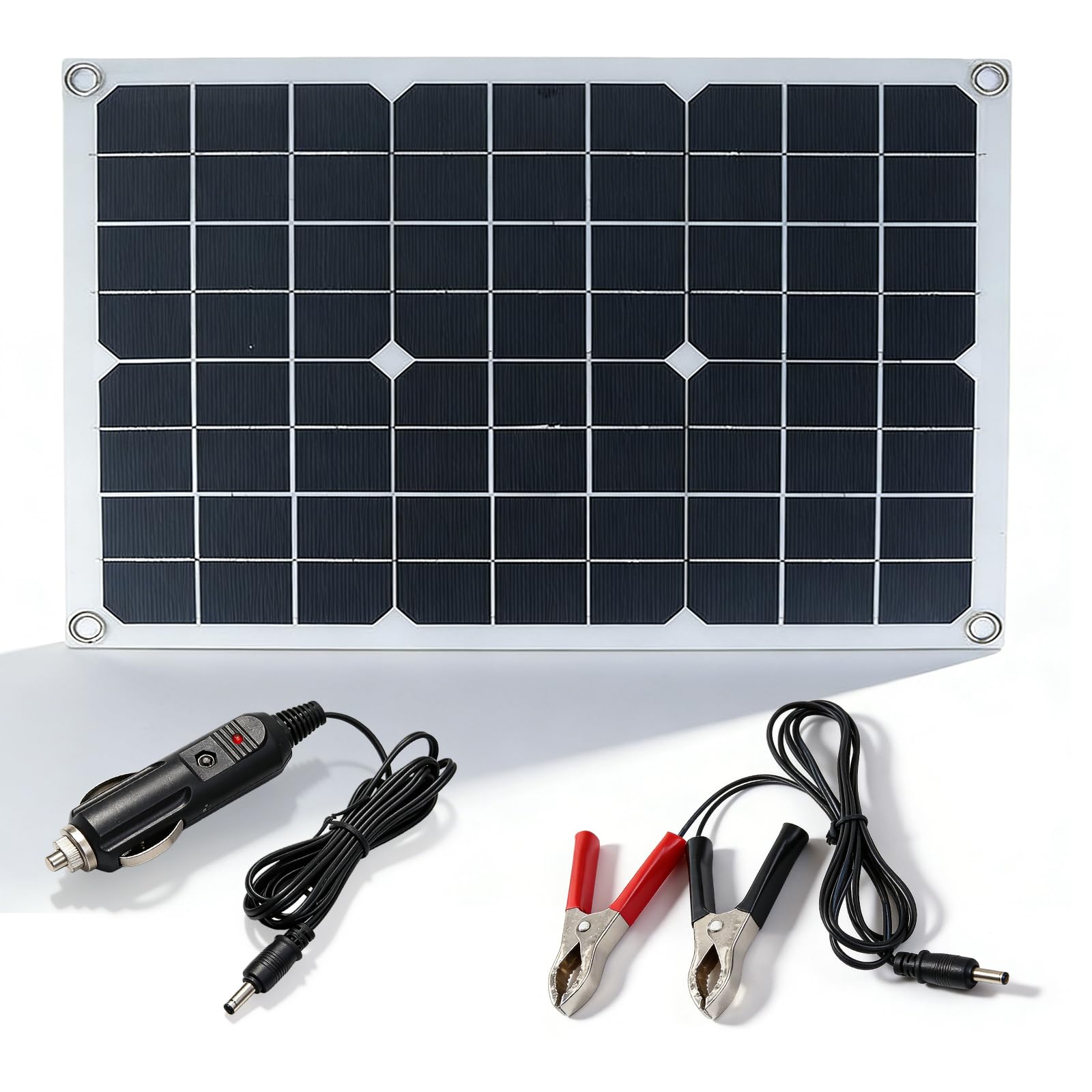 Solar Autobatterie Ladegerät,20W 15V Solar Panel Kit,Tragbares Solarladegerät,Solarpanel Kit Batterieladegerät Für Autobatterien,RV,Boot,Caravan,Camper,Mit Zigarettenanzünder-Stecker & Alligator Clip