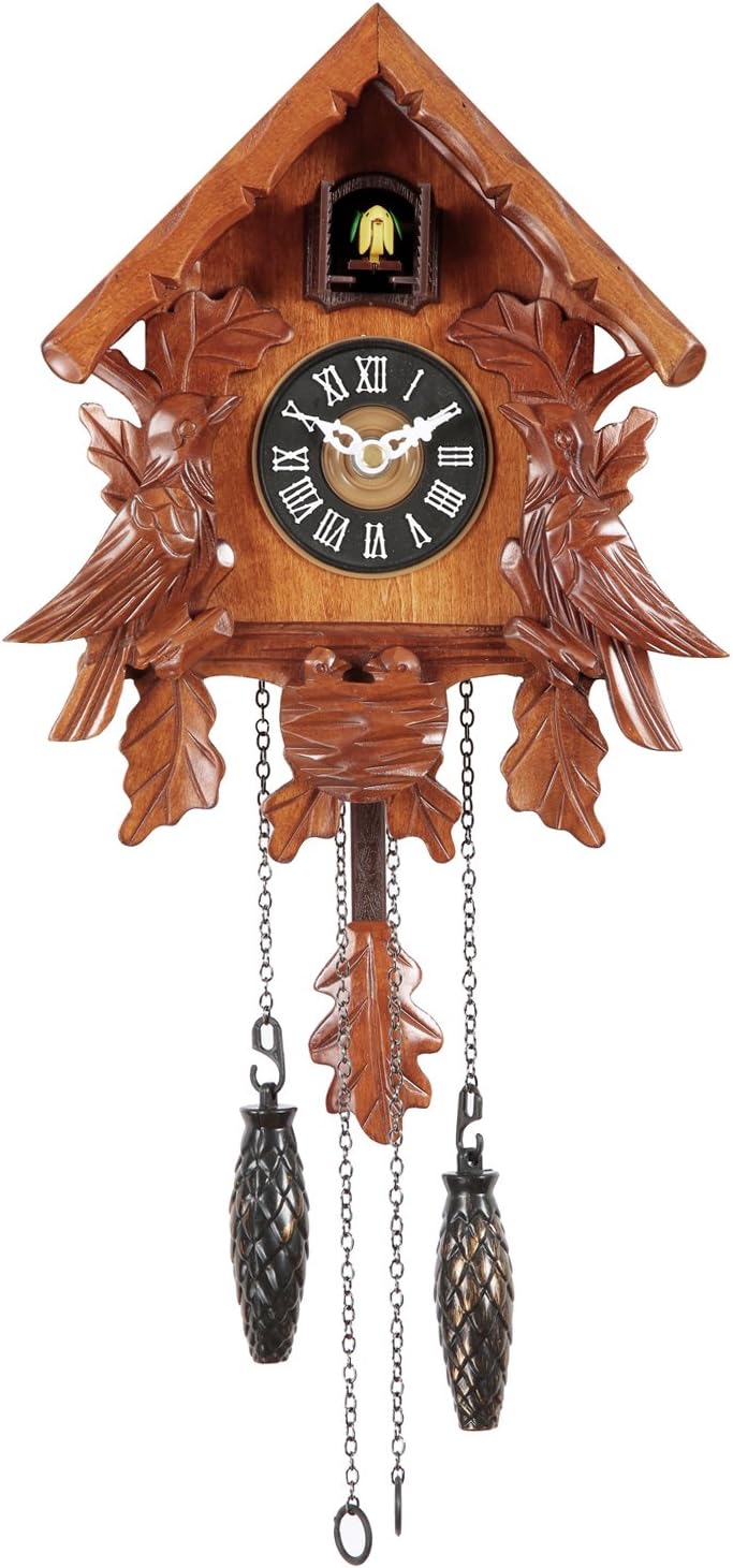 HORO(Imported Brown Cuckoo Clock Bird Shape with Single Bird and Pendulum 20.2X12.6X24.5cm