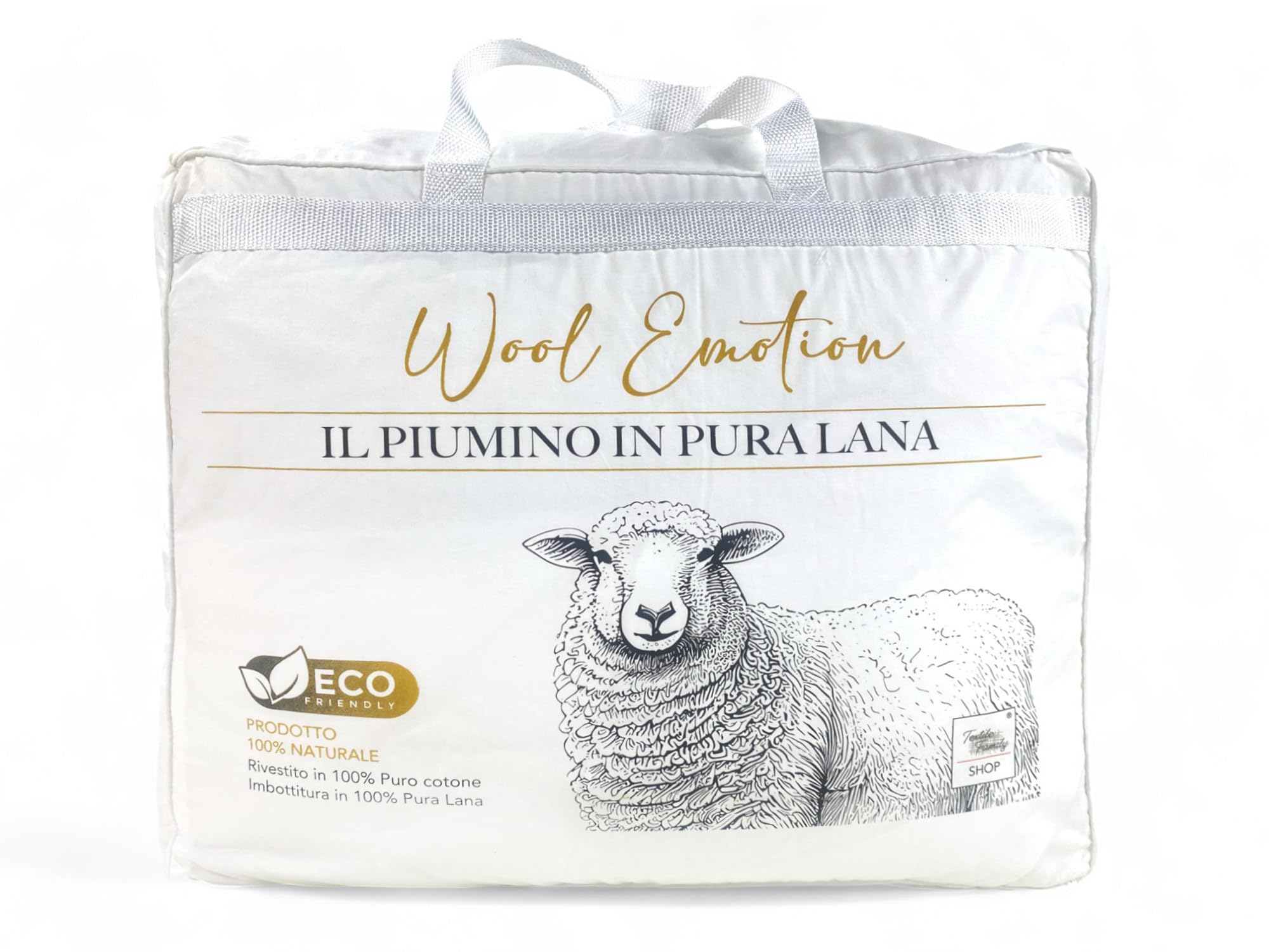 Tex family Piumino Invernale in pura Lana 100% Naturale, Wool Emotion, Rivestimento in Cotone Bianco Morbido, Profilo Argentato, 500gsm - 1 PIAZZA E MEZZA CM. 200X200