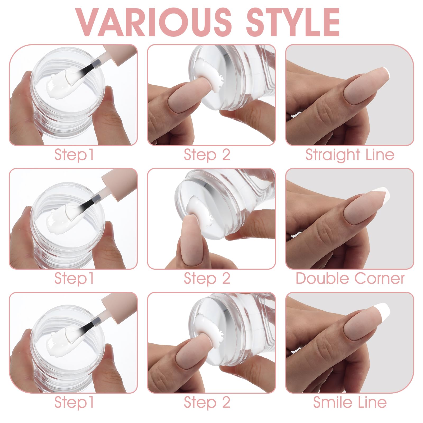 Sellos de uñas francesas JIYN, sello de doble punta de silicona con rascador para manicura DIY