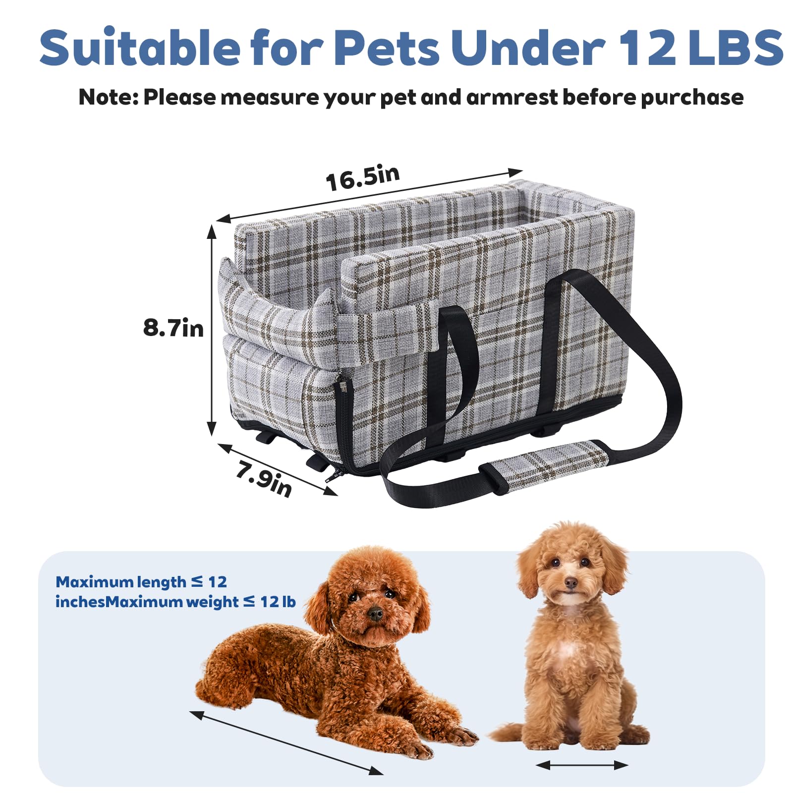 Dog Car Seat for Small Dogs - Portable Center Console Booster Seat with Anti-Collapse Design & Safety Tethers, Pet Travel Carseat Up to 15 lbs -Grey - image 7