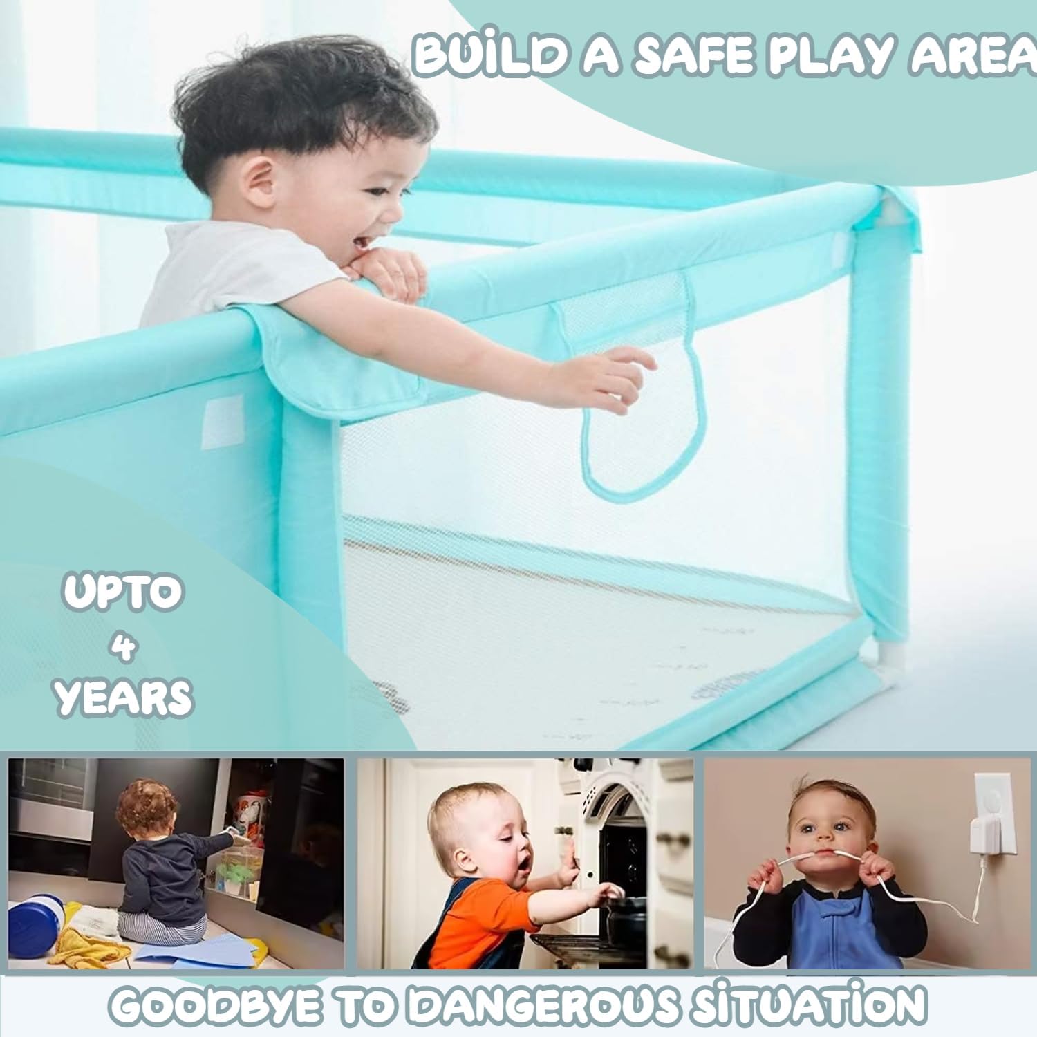 Metreno Playpen for Babies Upto 5 Year Baby Fence Play Area for Kids Indoor Baby Play Area Indoor Setup Foldable Play Pen Play Yard with Balls Toddlers Playarea Infant Playpen (120 * 120cm-16SQFT) - Image 5 thumbnail