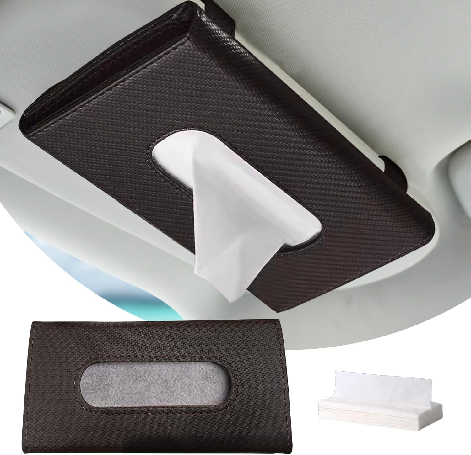 CHRYMUM Car Visor Tissue Holder, Vehicle Leather Tissue