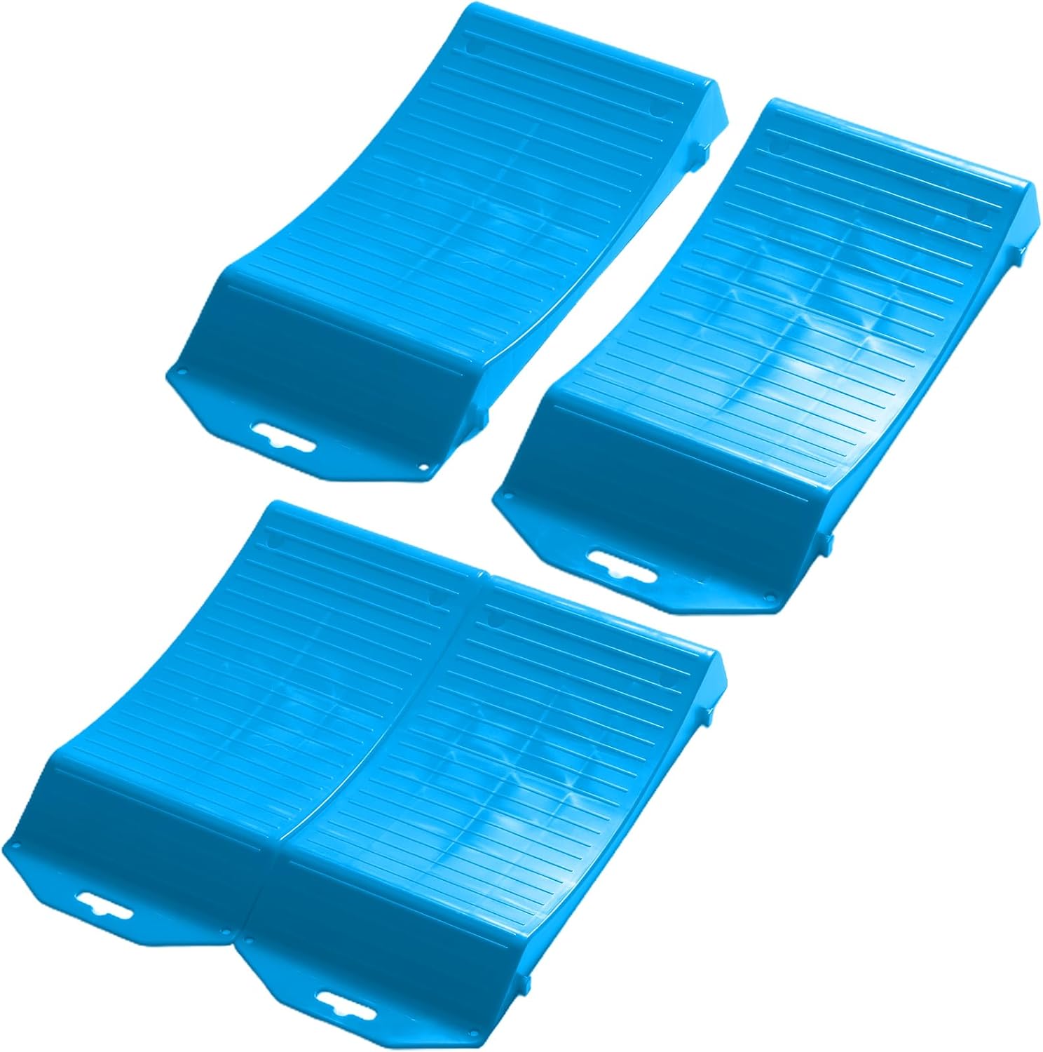 Blue Heavy-Duty Tire Saver Ramps Plus- Set of 4 Anti-Slip Vehicle Storage Ramps for RV, Camper, Trailer - Powerful Load Bearing Capacity Safe and Durable