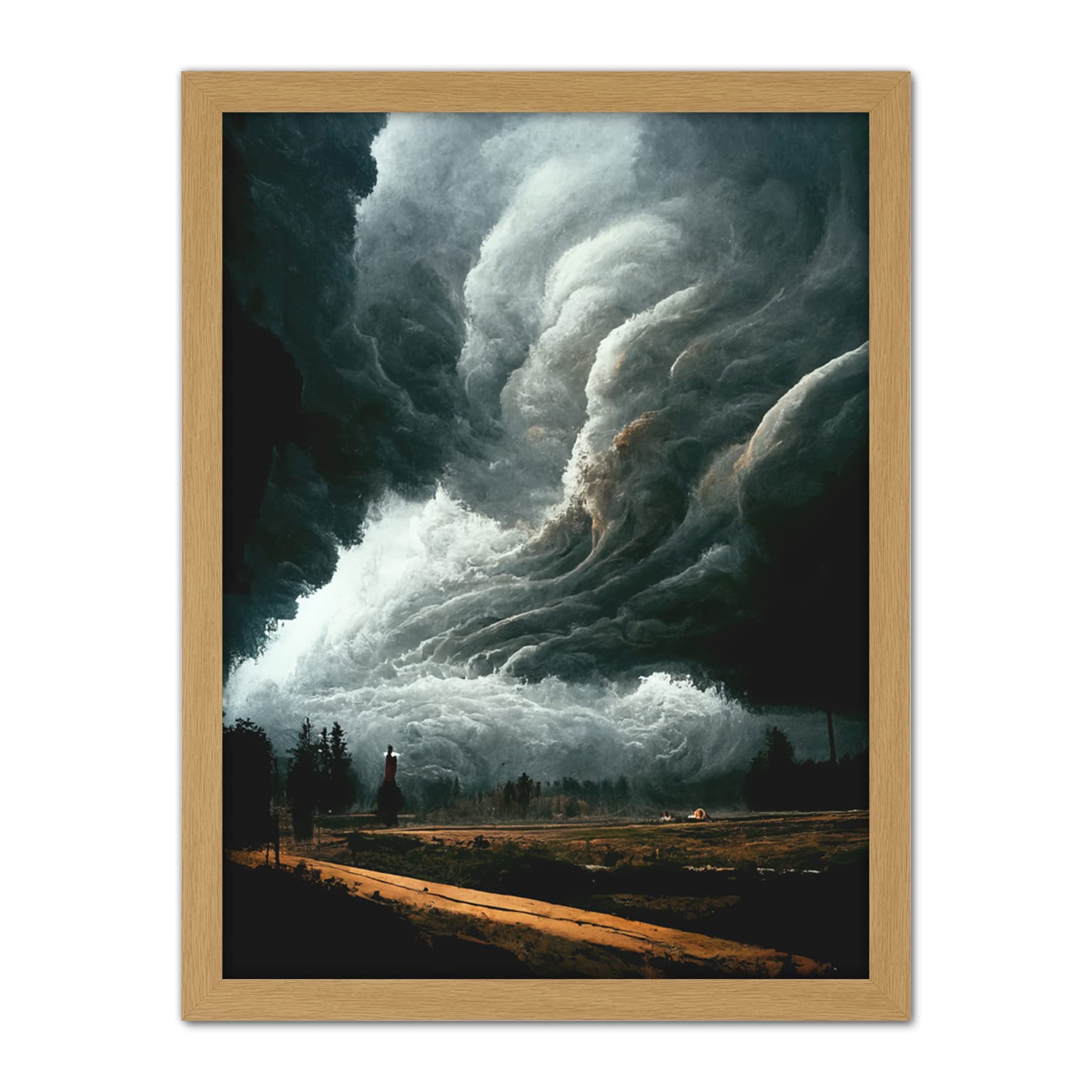 Doppelganger33 LTD The Storm Rolls In Oil Painting Clouds Countryside Artwork Framed Wall Art Print 18X24 Inch