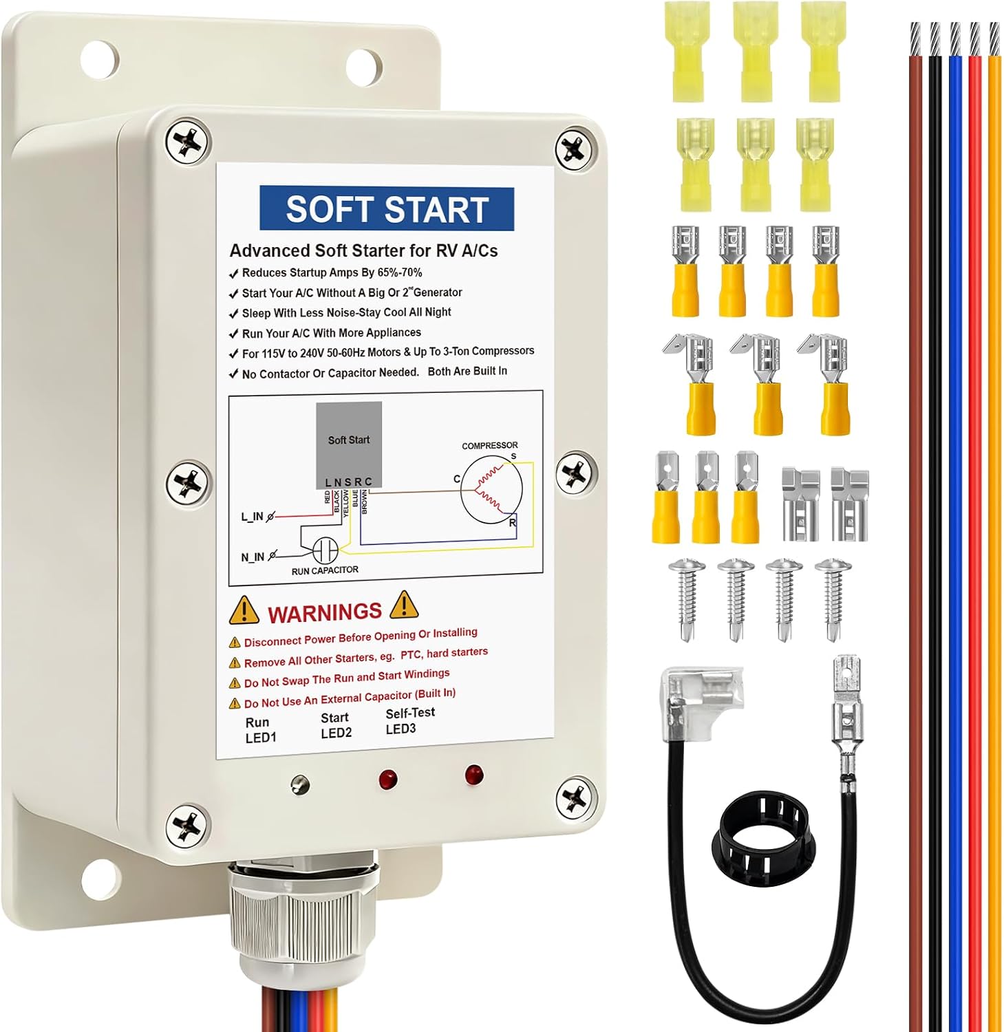 Soft Start for RV Air Conditioner, 110V AC Soft Start Kit, Waterproof Design, R-410A Refrigerant Compatible, Split System Soft Start Unit for Motorhome HVAC System,Trailer and Camper