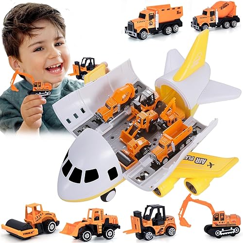 Gyori Juguetes de avión para niños pequeños de 3 a 5 años Juguete deformado de avión camión para niños con 6 piezas de coches de ingeniería de