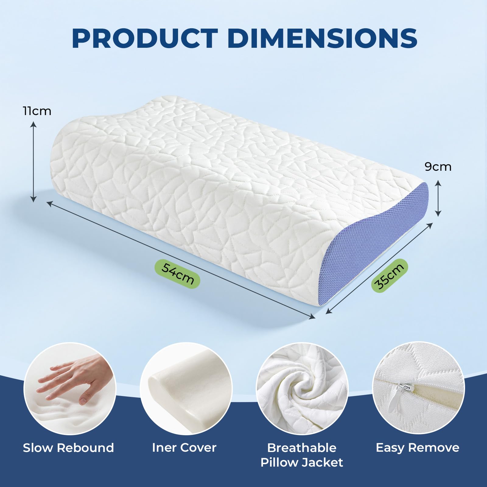 PKBD Cuscino di Memoria di Forma, Cuscino Cervicale per Dolore di Collo e Spalle, 2 Altezze Cuscino Cervicale per Dorsale, Laterale e Addominale, Bianco-Viola