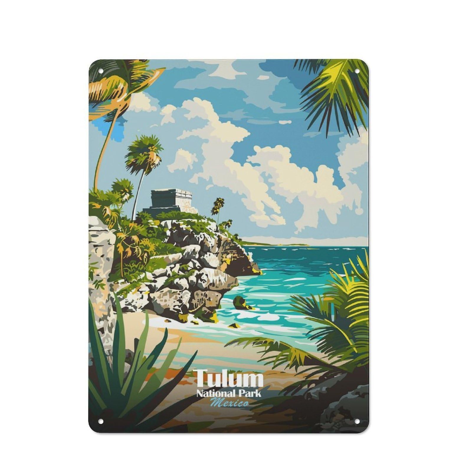 Tin Sign with Tulum National Park, Mexico Design 40x30cm, Understated Studio Wall Plaque for Hobby Room, Office, Lounge Or Living Room