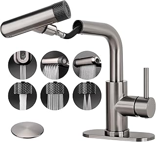 Grey Bathroom Faucet with Pull Down Sprayer, 6 Water Mode, Single Handle...