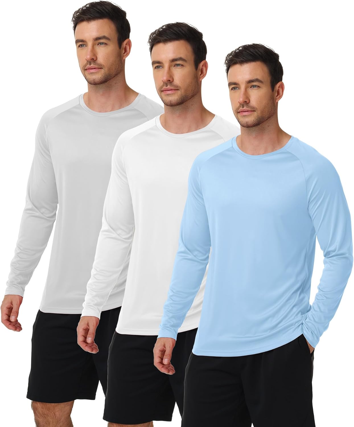 3 Pack Long Sleeve Shirts for Men UPF 50+ UV Sun Protection Shirts Moisture Wicking Rash Guard Workout Gym Swim - Image 2