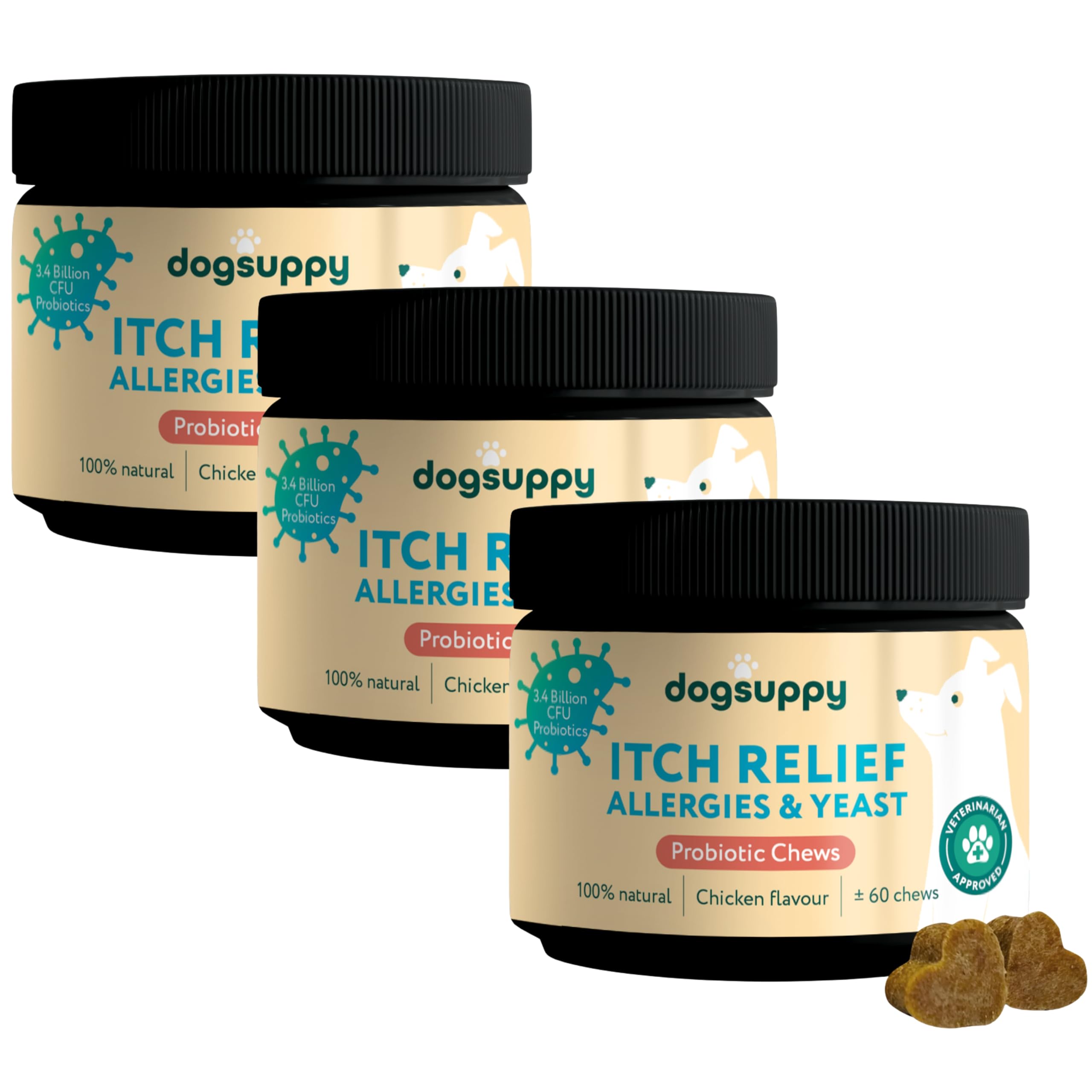 DogSuppy Itch Relief For Dogs – Relieves Itching, Scratching, Licking, Allergies & Yeast, 100% Natural, Supports Gut Health & Immunity – For Small, Medium & Large Dogs | 180 Chews (540g), With chicken — image 1