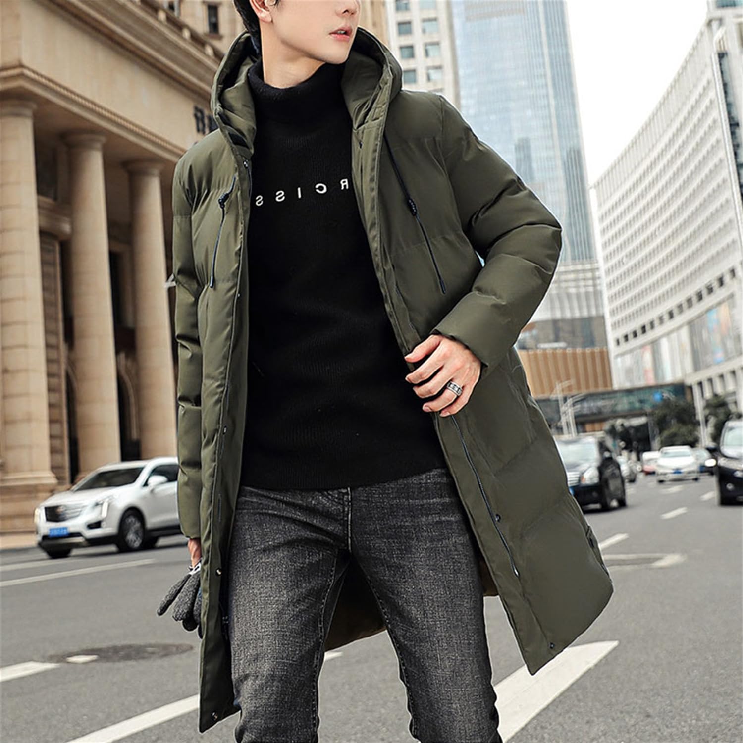 Piumino Lungo Uomo Invernale Caldo Piumino Trapuntato con Cappuccio Parka Zip Spesso Cappotto Invernale Giacca Termica da Uomo