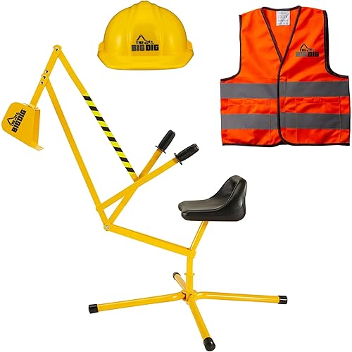 Excavator Ride-On Toy Set w/Safety Vest & Helmet for Kids Ages 3+ (Yellow)