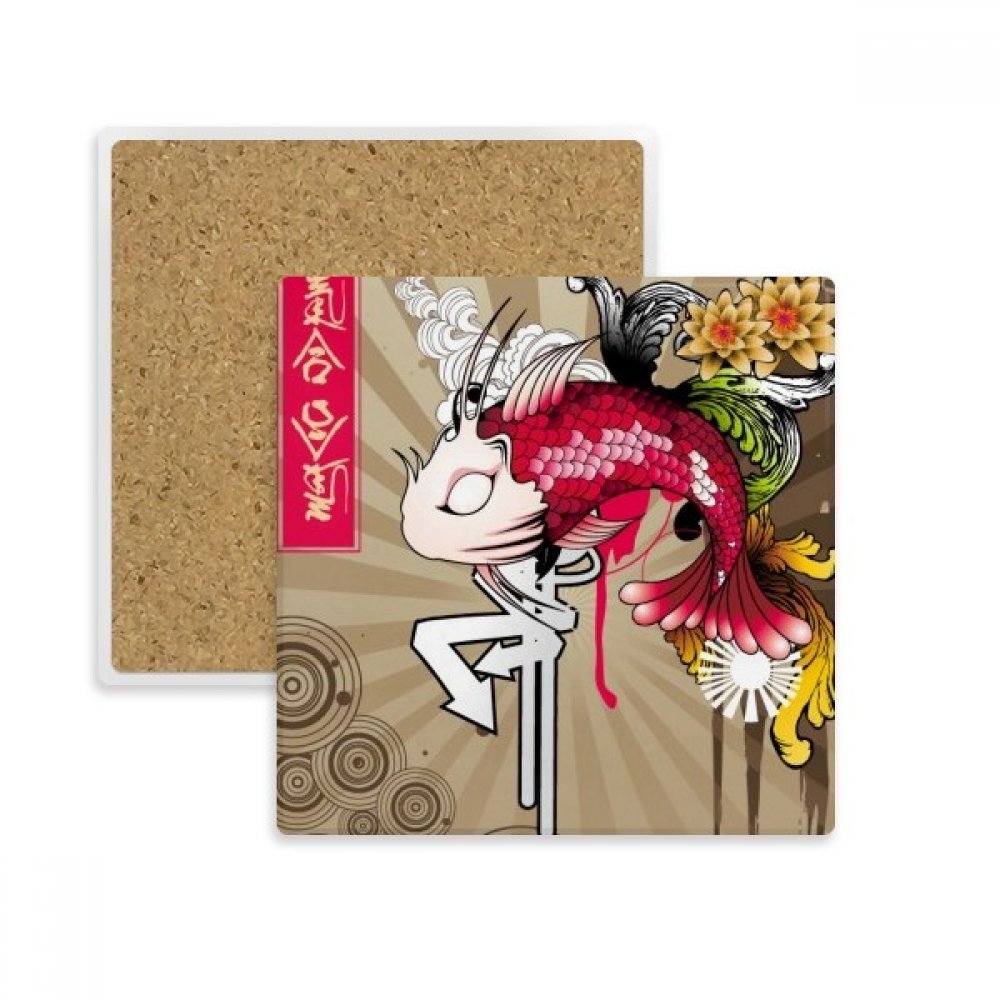 Coaster Tasse en Pierre Absorbante Motif Japon Carp Vagues Carré