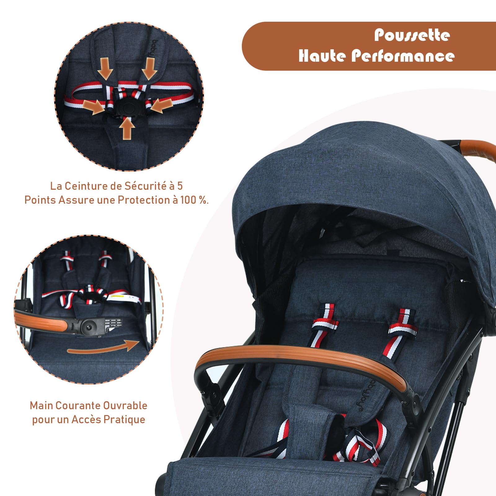 GOPLUS Poussette Canne, Poussette Bebe Légère et Compacte, avec Dossier et Repose-pieds Réglables, Capote Rétractable, Pliage Rapide, Charge 15 KG, pour 6-36 Mois (Bleu)