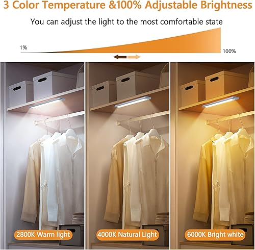 Miniatura 3 de Under Cabinet Motion Sensor Lights 3 Color Temps, 2 Packs Stepless Dimming Rechargeable Closet Lights, 35 LED Magnetic Wireless Night Lights, Under