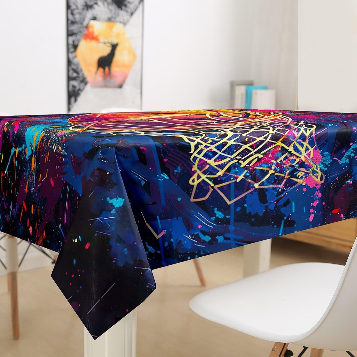 Homewish Basketball Tablecloth Watercolor Graffiti Table Cloth for Square Tables Waterproof Sports Gaming Table Cover for Kitchen Dining Room(55 X 55 Inch) image 3