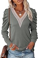 Vista 1 de Dokotoo Blusas y blusas sueltas de manga larga abombadas con cuello en V para mujer