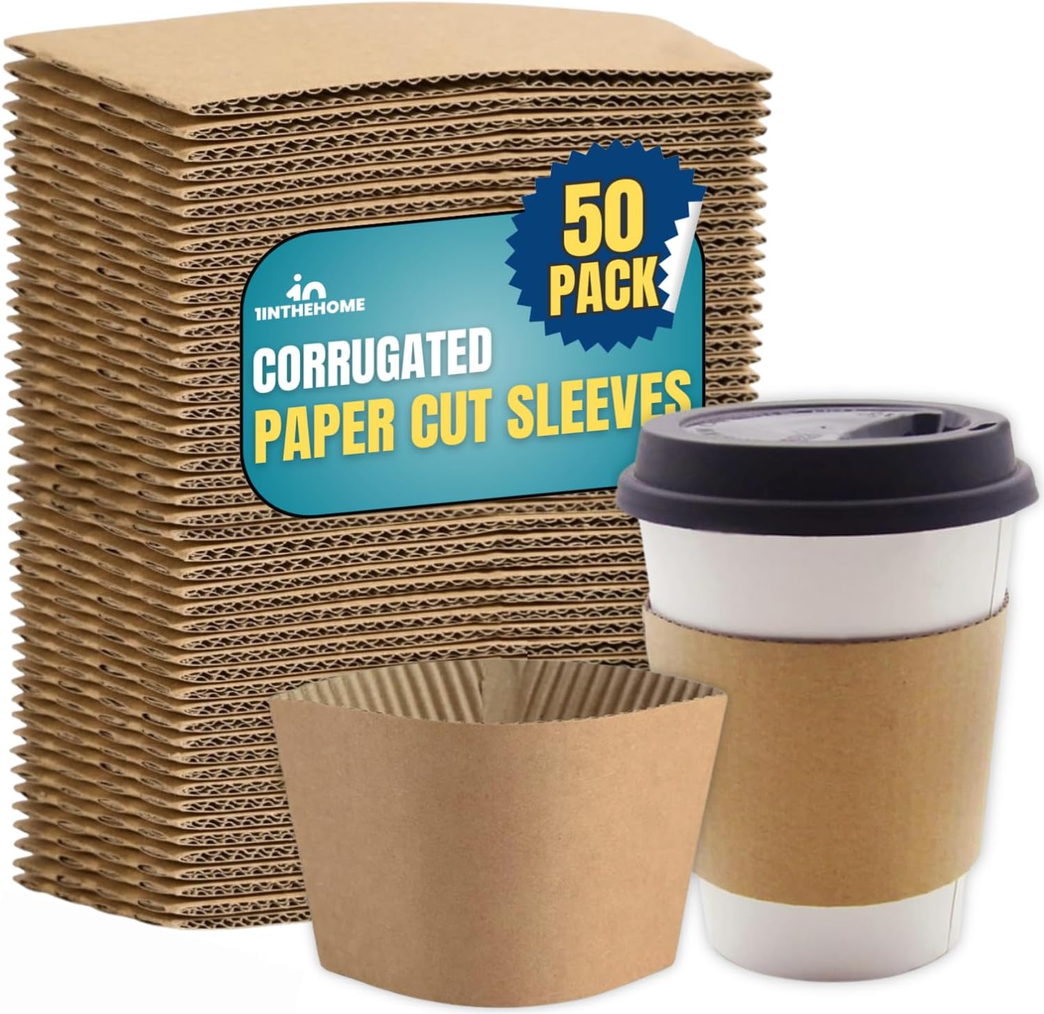 Coffee Cup Sleeves 8 oz, Disposable Insulated Kraft Paper (50-Pack)