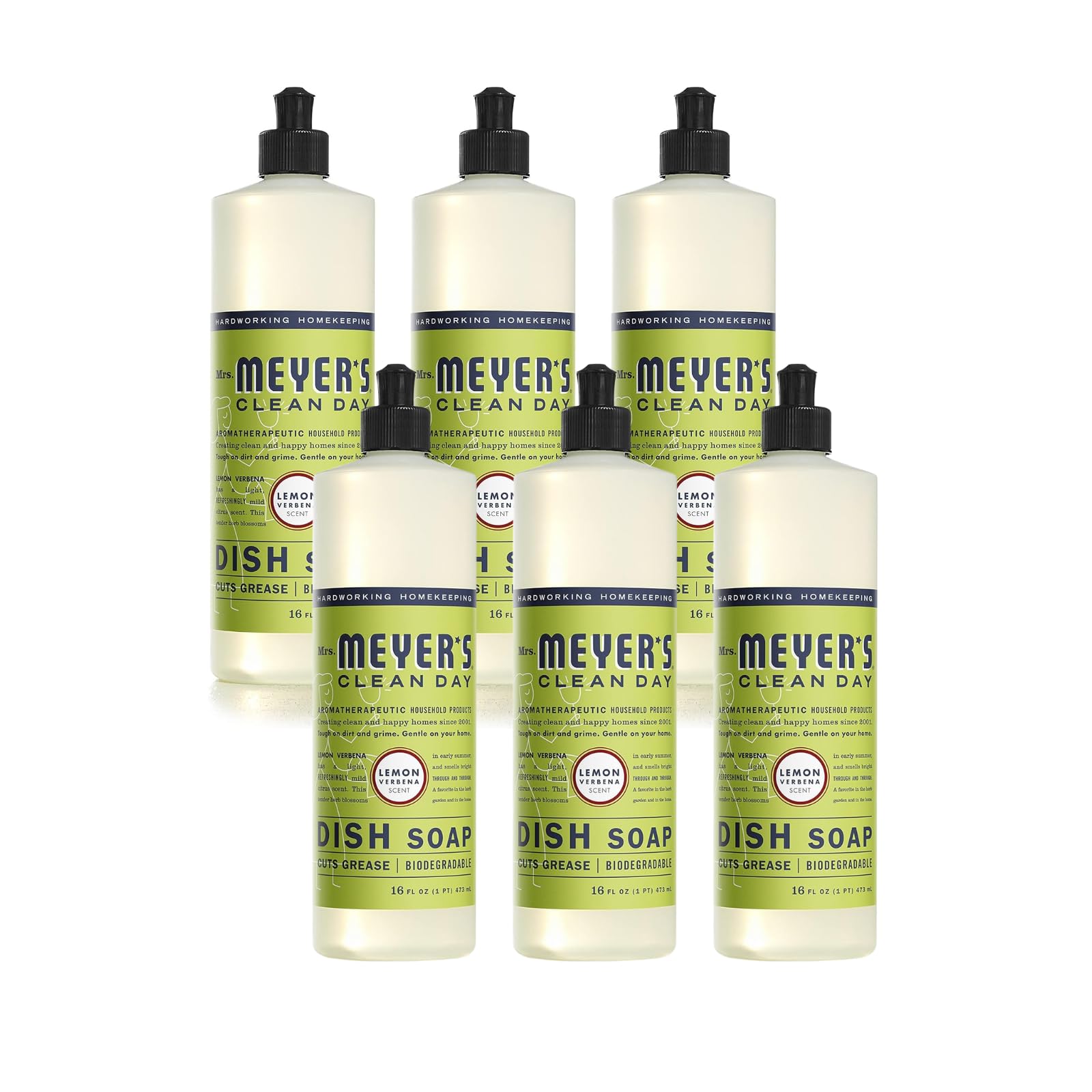 Mrs Meyers Clean Day Dish Soap Lemon Verbena 16-Ounce Bottles Case of 6 Value Bulk Multi-Pack