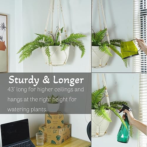 Miniatura 2 de Perchas para plantas de macramé de 43 pulgadas, grandes para macetas de hasta 12 pulgadas, extra largas con ganchos de lazo resistentes, sin borlas