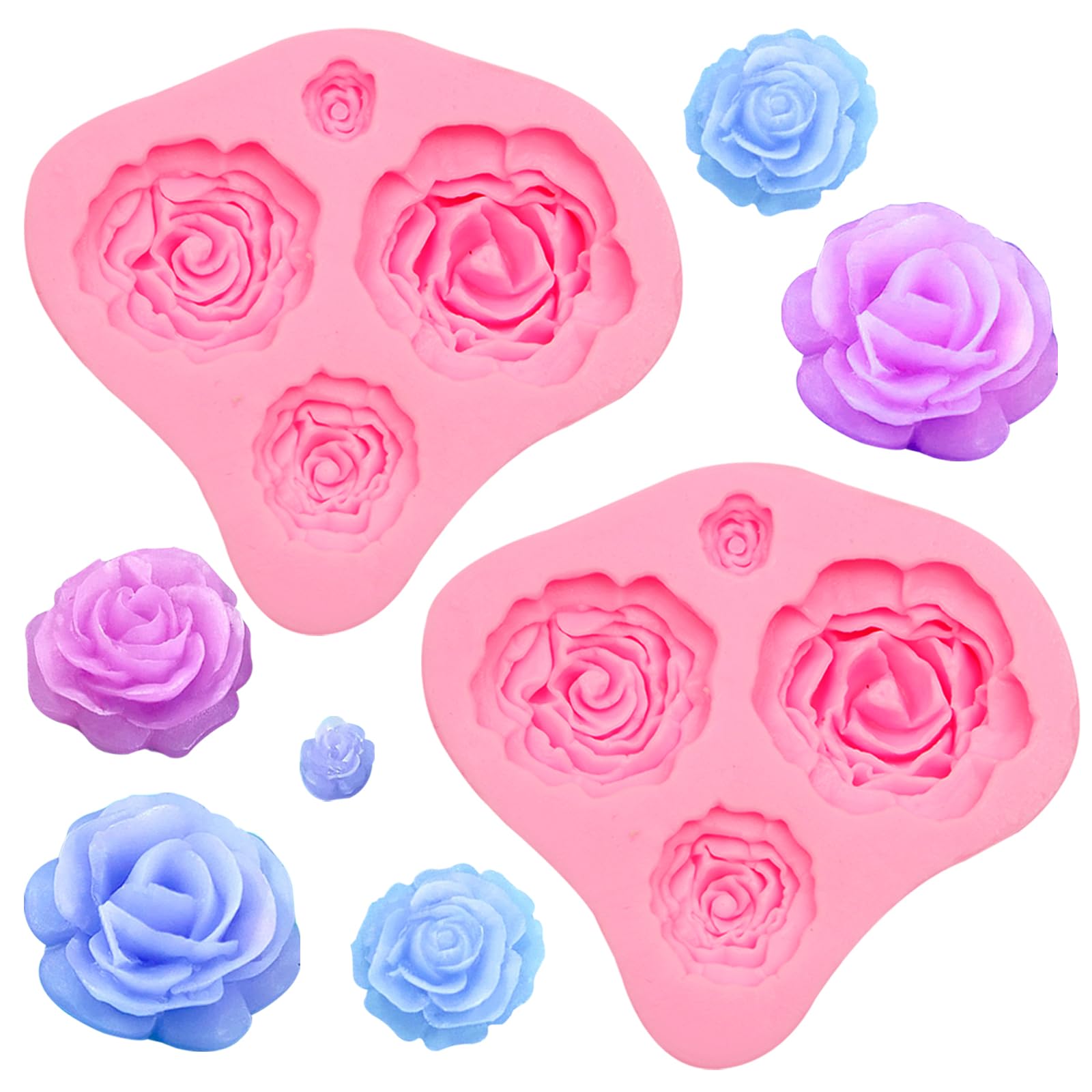 2 moldes de silicona con diseño de rosas y flores, para fondant, chocolate, fondant, decoración de pasteles, caramelos, cupcakes, arcilla polimérica, manualidades, resina epoxi