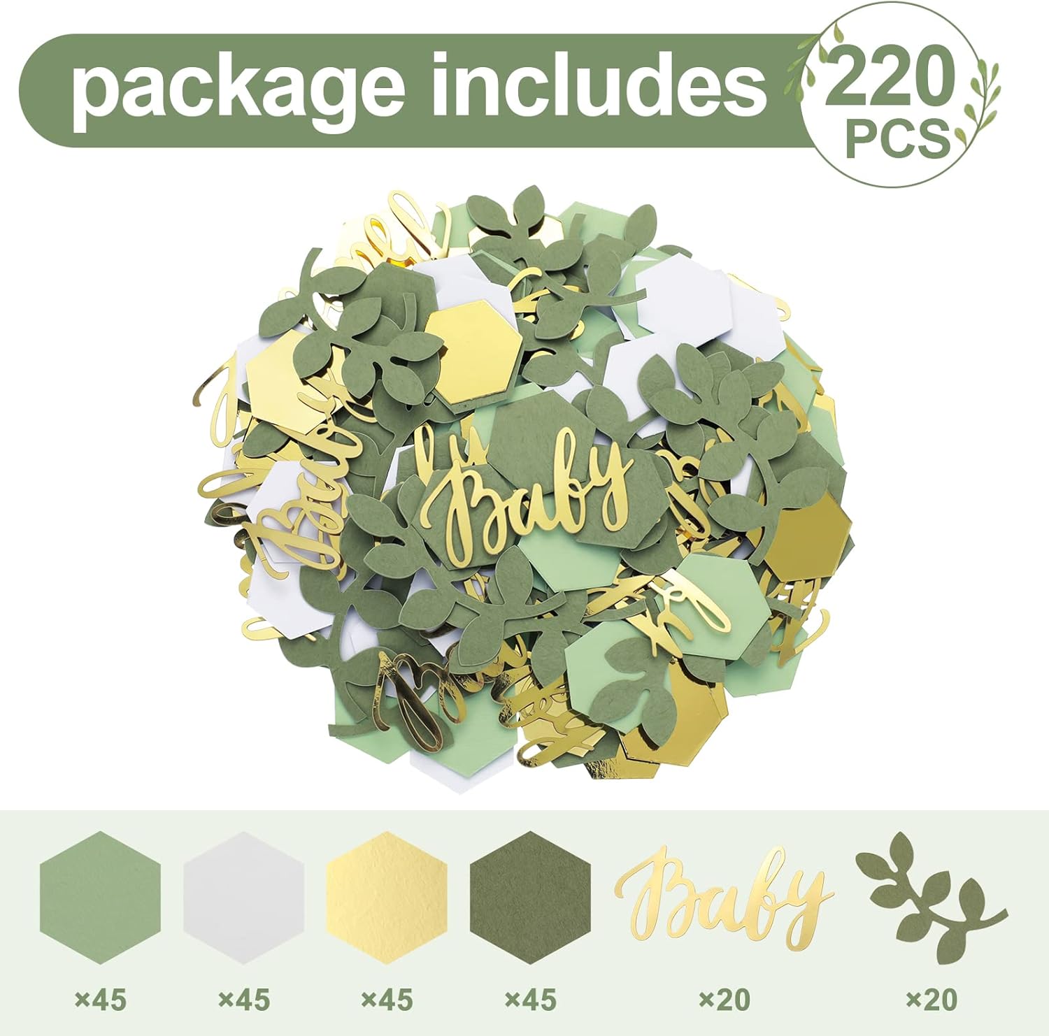 Buy 220 Pieces Greenery Baby Shower Confetti Decorations with