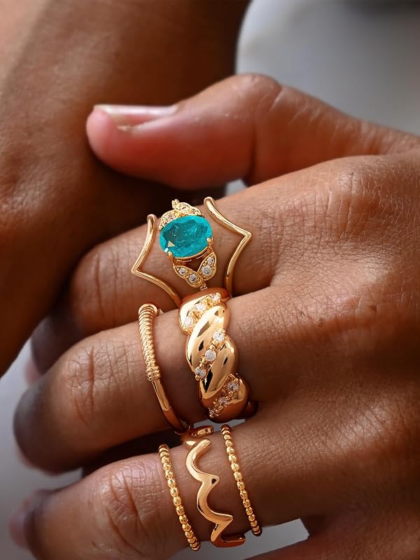 GNIRTSI Gold Simulated Paraiba Ring for Women Solitaire 8 * 10MM Oval Cut 14K Gold Plated Minimalist Stack Diamond Cubic Zircon Butterfly Thin Band Finger Jewelry Size 8 by GNIRTSI - Used condition - Image 6