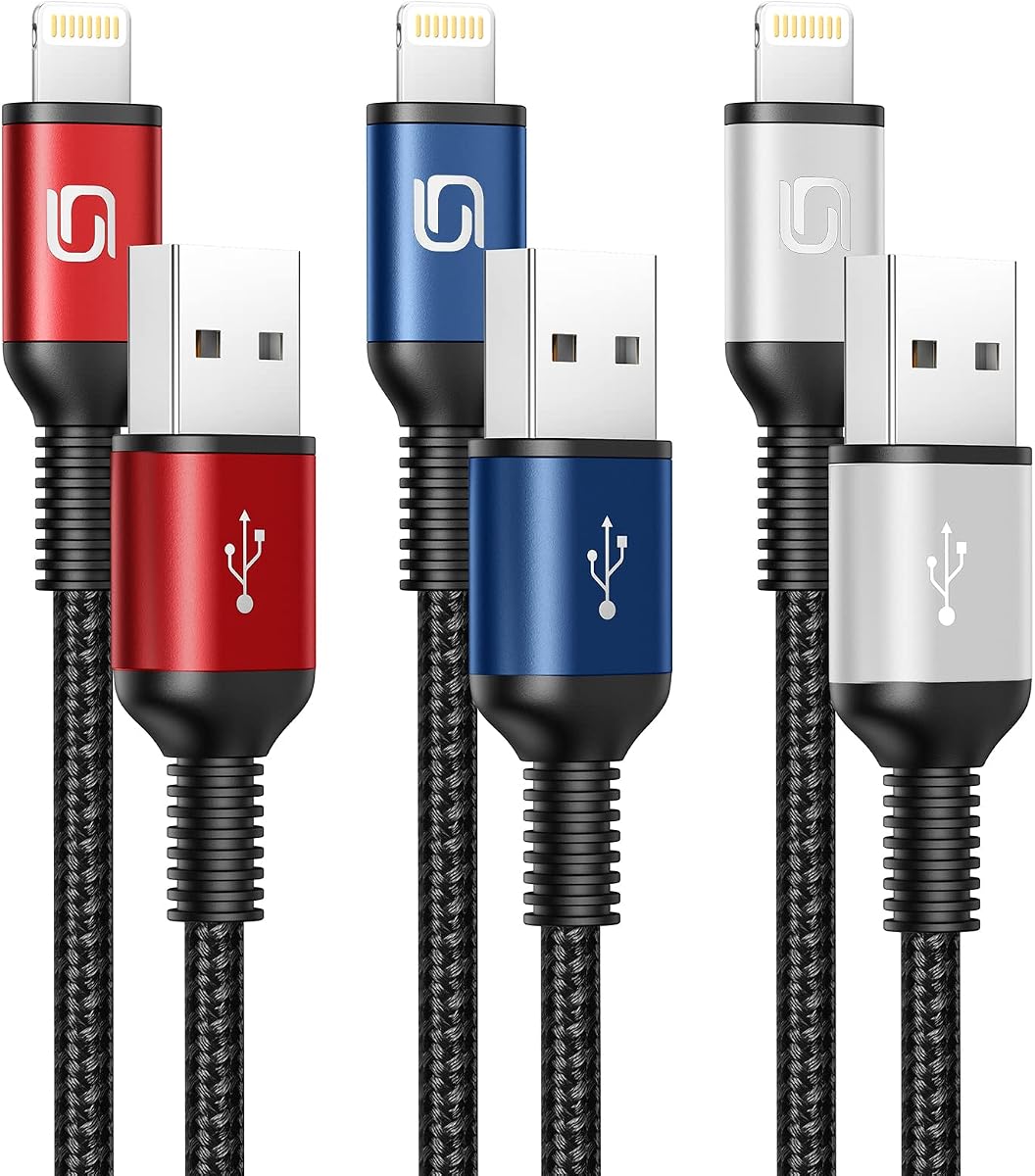 iPhone Charger Cable [MFi Certified] USB-A to Lightning Cable 6FT, 3 Pack | Nylon Braided Heavy Duty Fast Charging iPhone Cord for iPhone 14 13 12 11 SE X XS XR 8 7, iPad Pro, Air, mini, iPod, AirPods