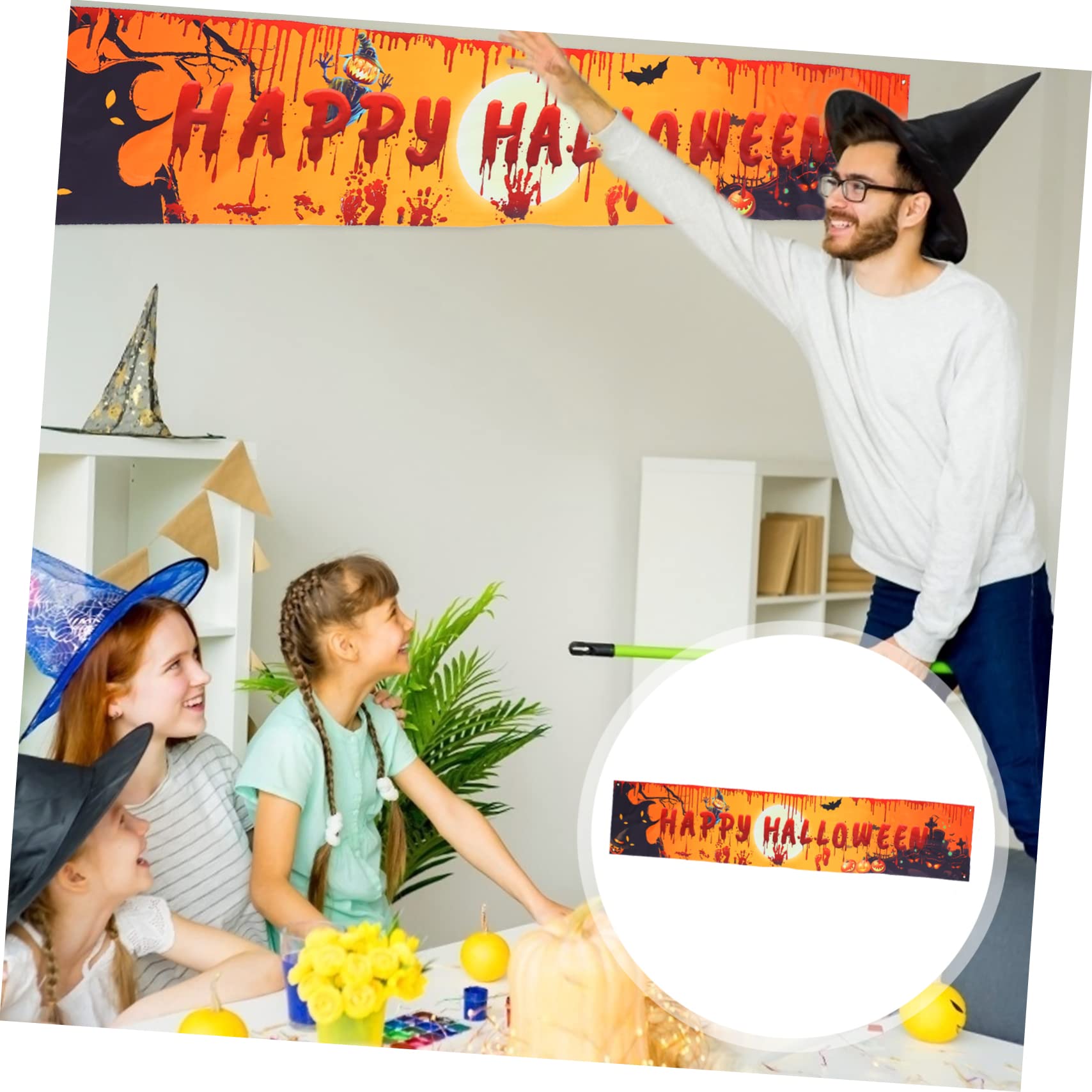 Alasum 4 szt. Halloween baner Happy Halloween girlanda Halloween chorągiewki Halloween na zewnątrz znak flaga baner Halloween ganek znak Halloween wisząca dekoracja znaki na drzwi wejściowe kolorowe