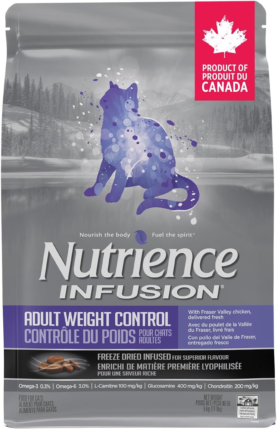 Nutrience Infusion Adult Weight Control Cat Food, Canadian Chicken, 5 kg (11 lb), Freeze-Dried Infused Kibble, Dry Cat Food, Nourriture Pour Chat, Manger Pour Chat