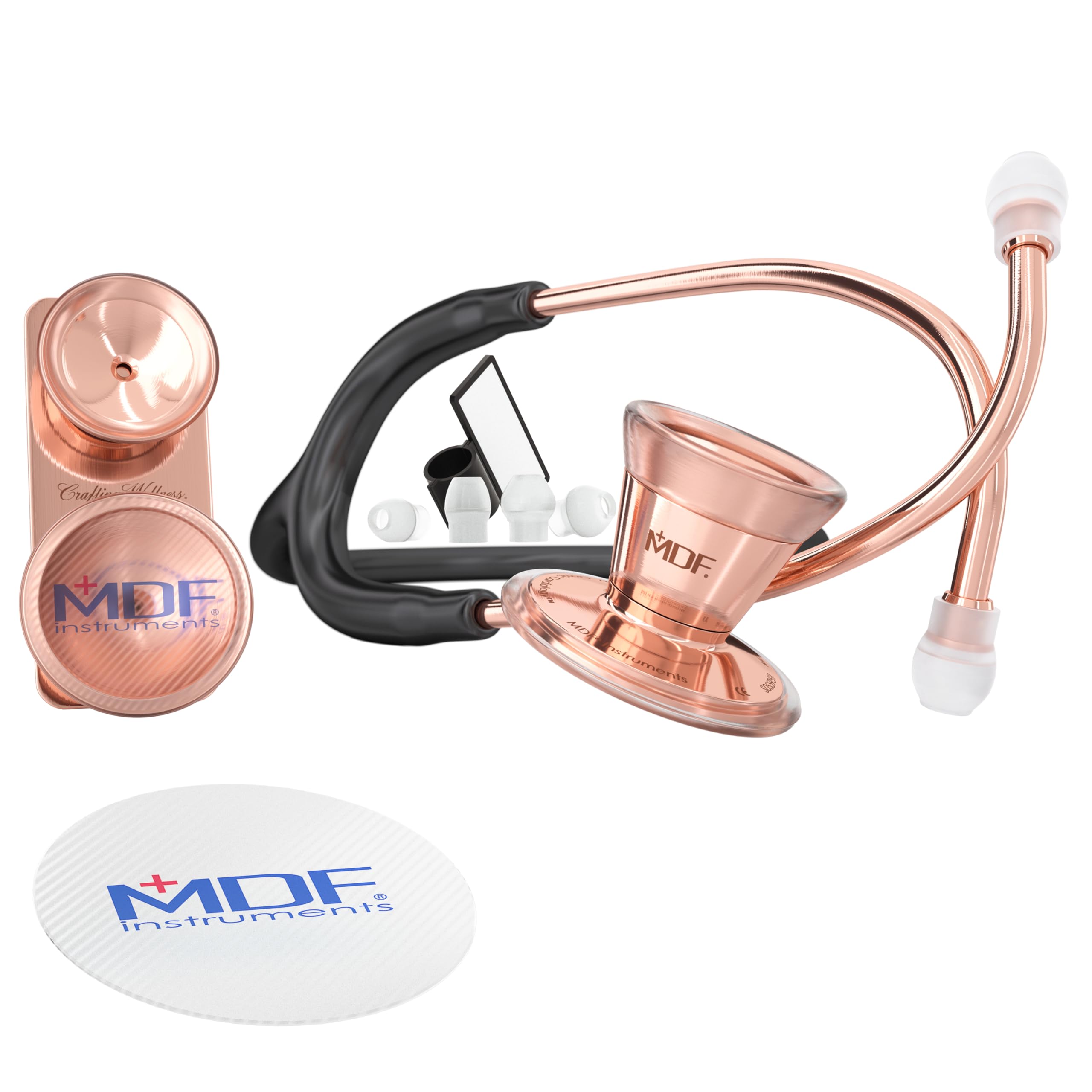 MDF® ProCardial Stéthoscope Cardiologie - Acier Inoxydable - Pavillon Double Et Interchangeable Pour Adultes Et Enfants - Noir/Rose Doré (MDF797DD-RG11)