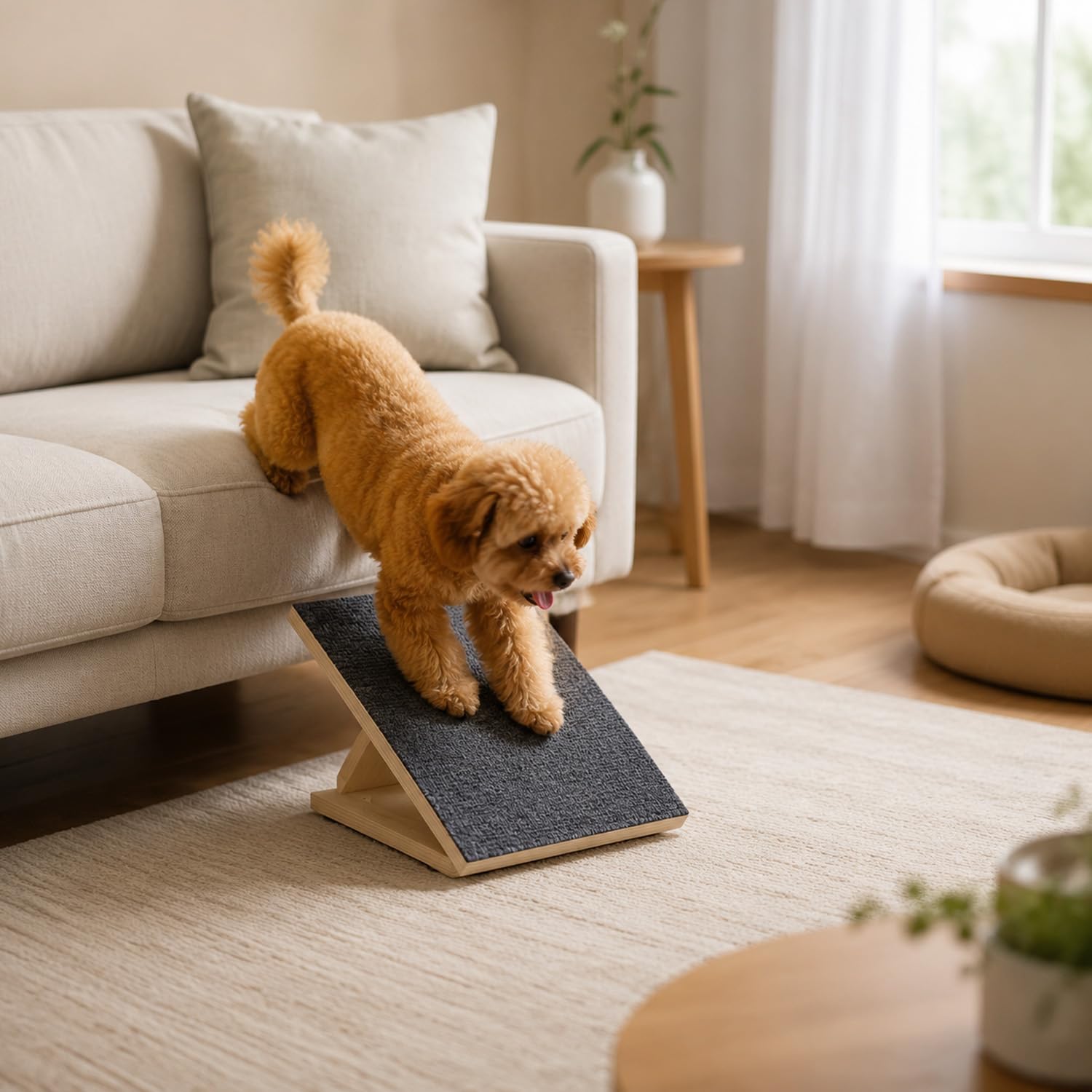 Adjustable Wooden Dog Ramp for Small Medium Dogs, Non-Slip Pet Ramp with 3 Angles (15°/25°/35°), Foldable Dog Stairs for Beds Couches SUVs, Protects Joints