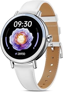 Smart Watches for Women, 1.27'' HD Round Ladies Fitness Trackers with Heart Rate/SpO2 Monitor Sleep/Calorie/Step Tracker 100+ Sports Modes IP68 Waterproof for Android/iOS, Silver/White