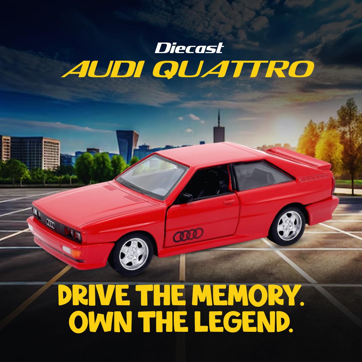 Rmz City 5 Inch Die Cast Audi Quattro Toy Car 1:35 Scale Model | Licensed Collectible Vehicle with Opening Doors & Pullback Action | International Series for Kids & Car Lovers | Red 1