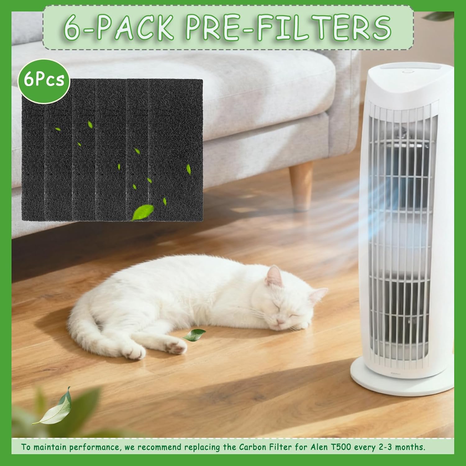 6 Pack Replacement Filter Compatible with Alen T500 TF60 Air Purifier,Activated Carbon Pre-Filter Replacements for Alen T500 Replacement Filters, Captures Dust,Odors - Image 6