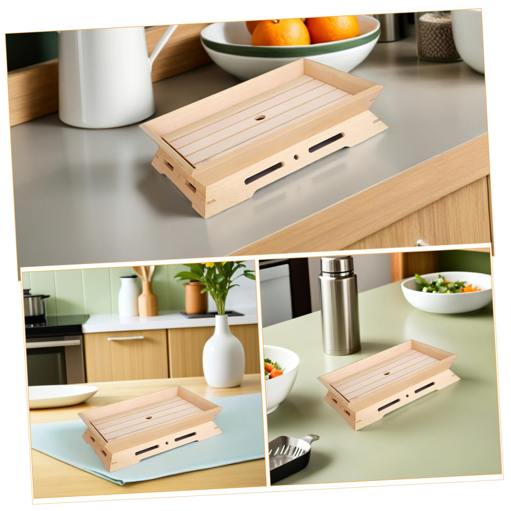 SHINEOFI Plato Japonés para Sashimi de Madera Rectangular 2 Piezas | Color Beige, Apilable Limpieza Fácil, para Aperitivos en Restaurante Casa